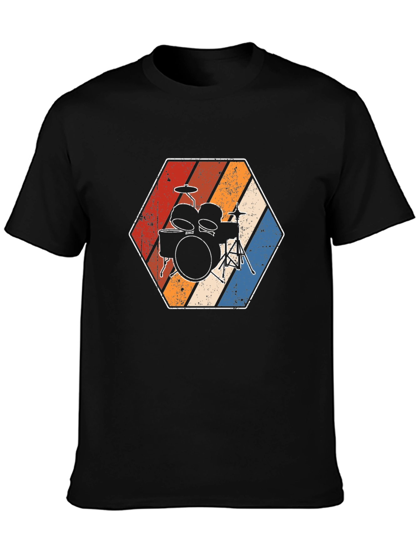 Camiseta Negra con Diseño de Batería Retro