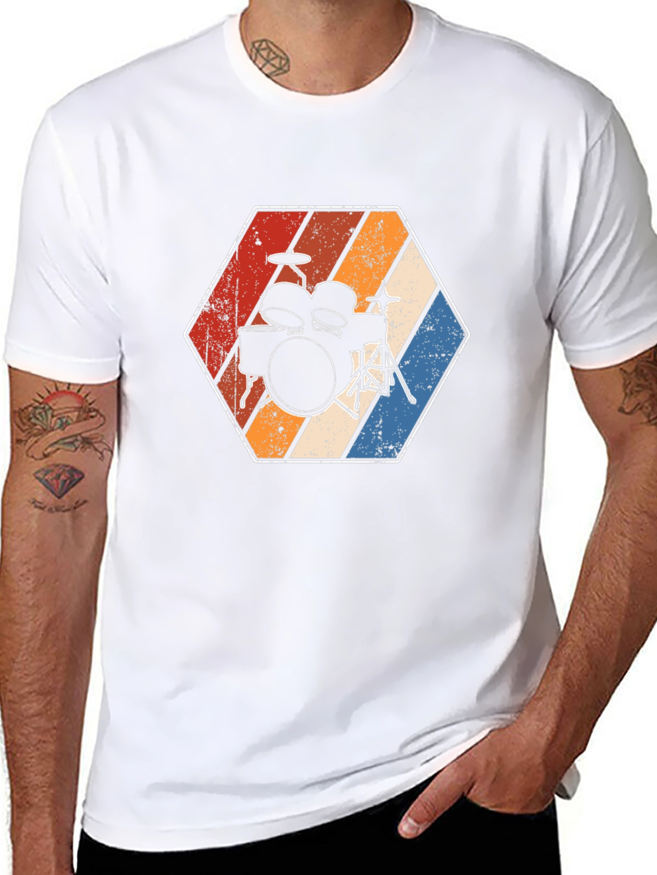 Camiseta Negra con Diseño de Batería Retro