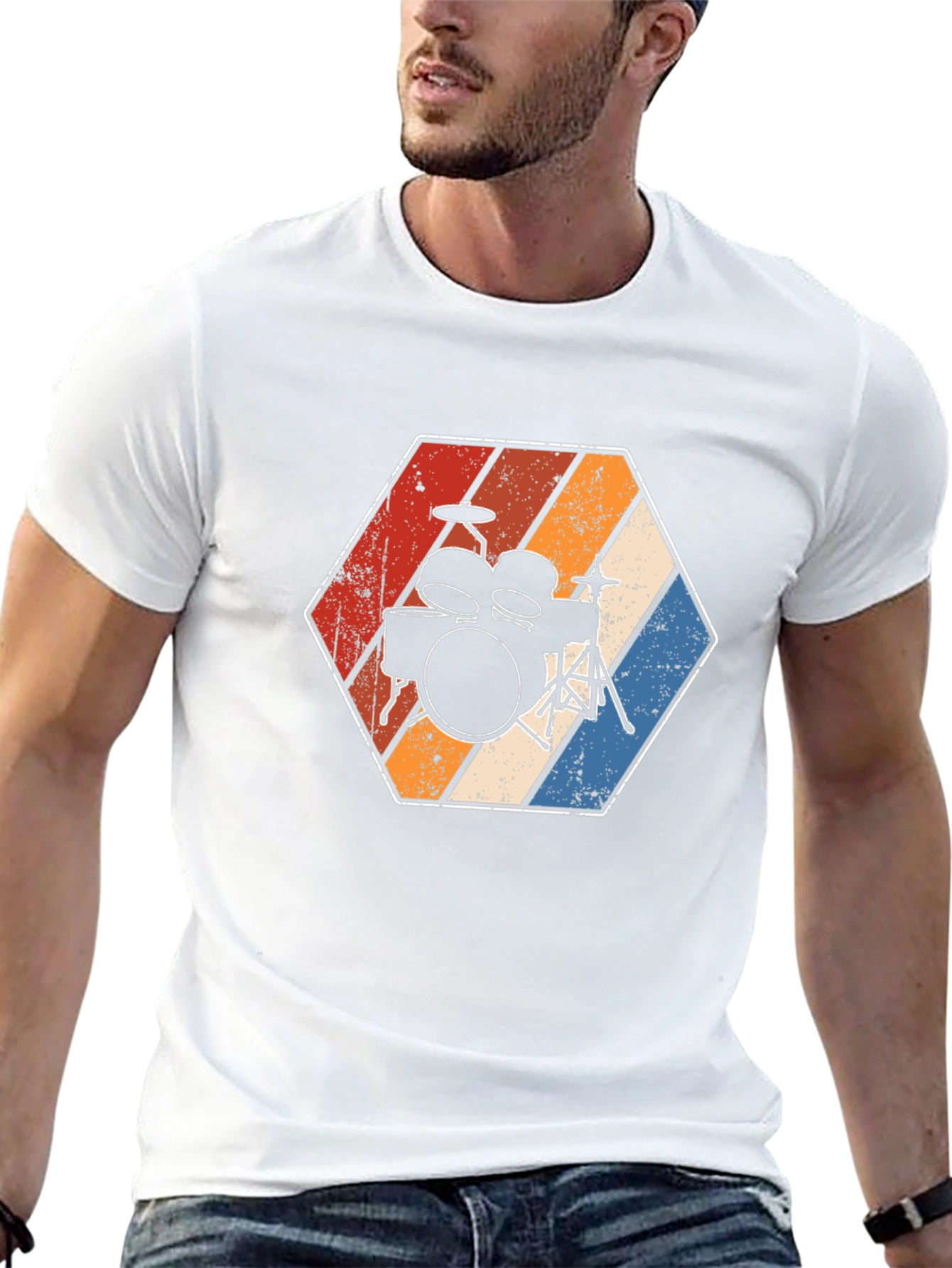 Camiseta Negra con Diseño de Batería Retro