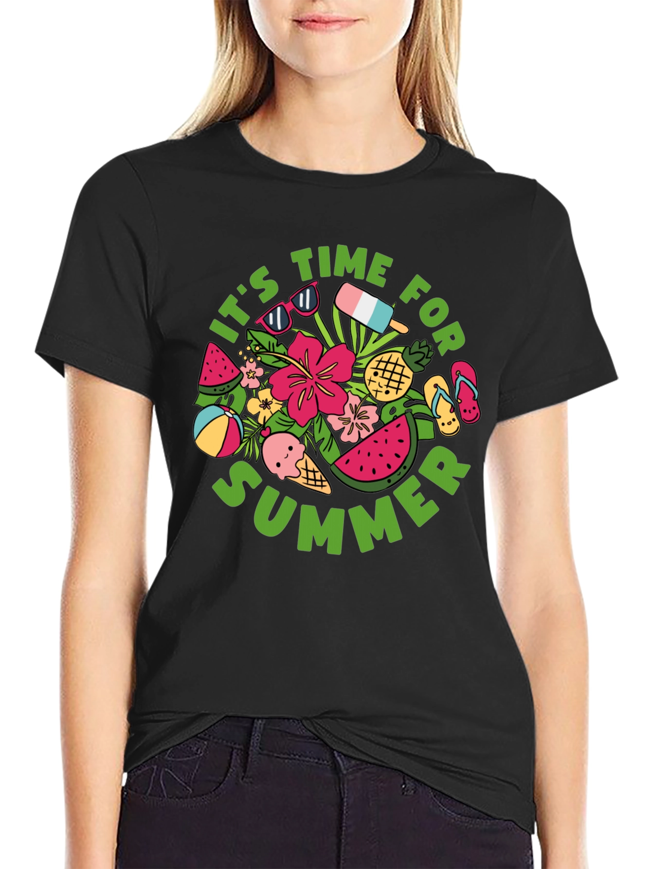 Camiseta Negra Estampada Verano