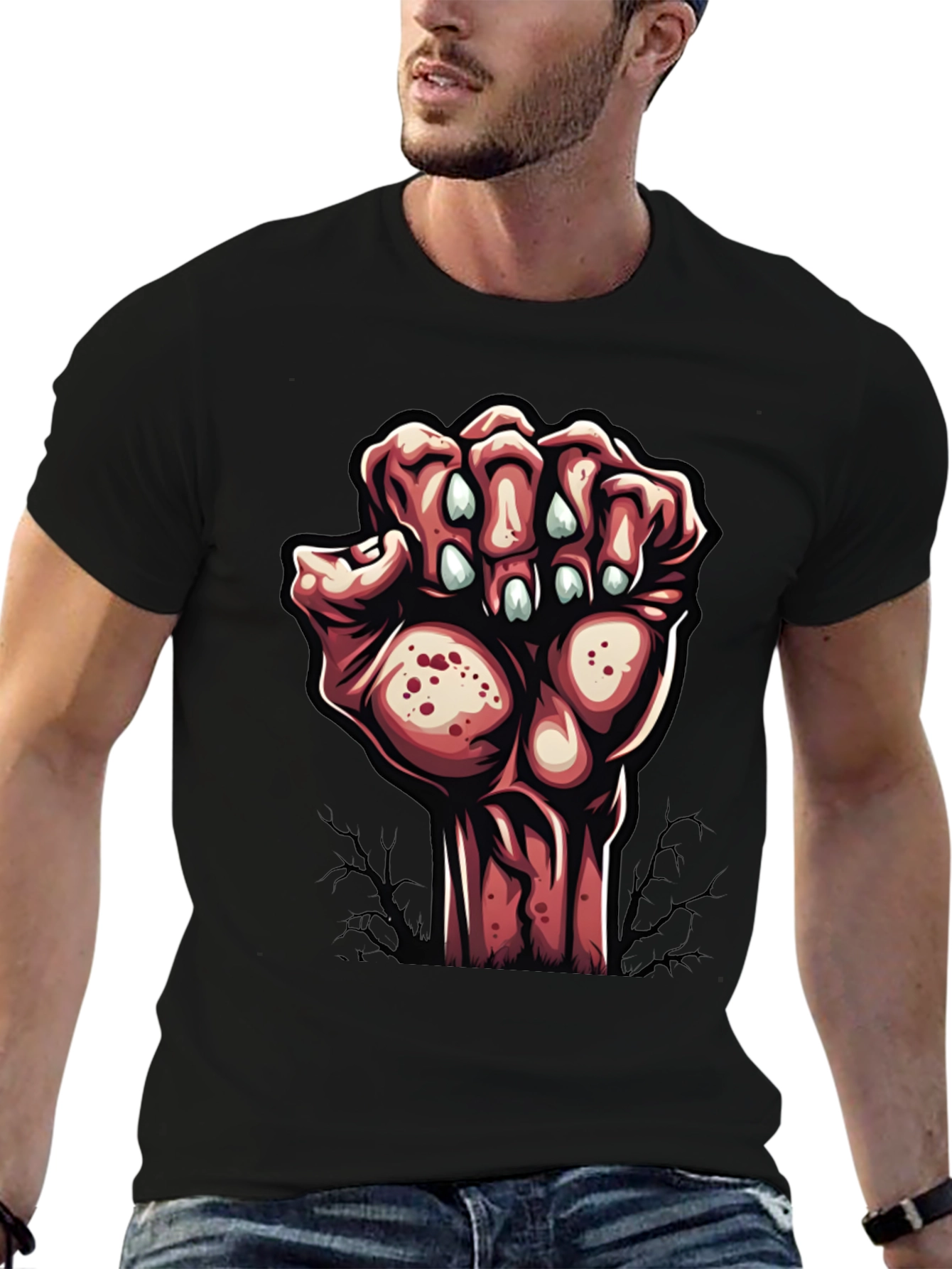 Camiseta Negra con Diseño de Mano Zombie