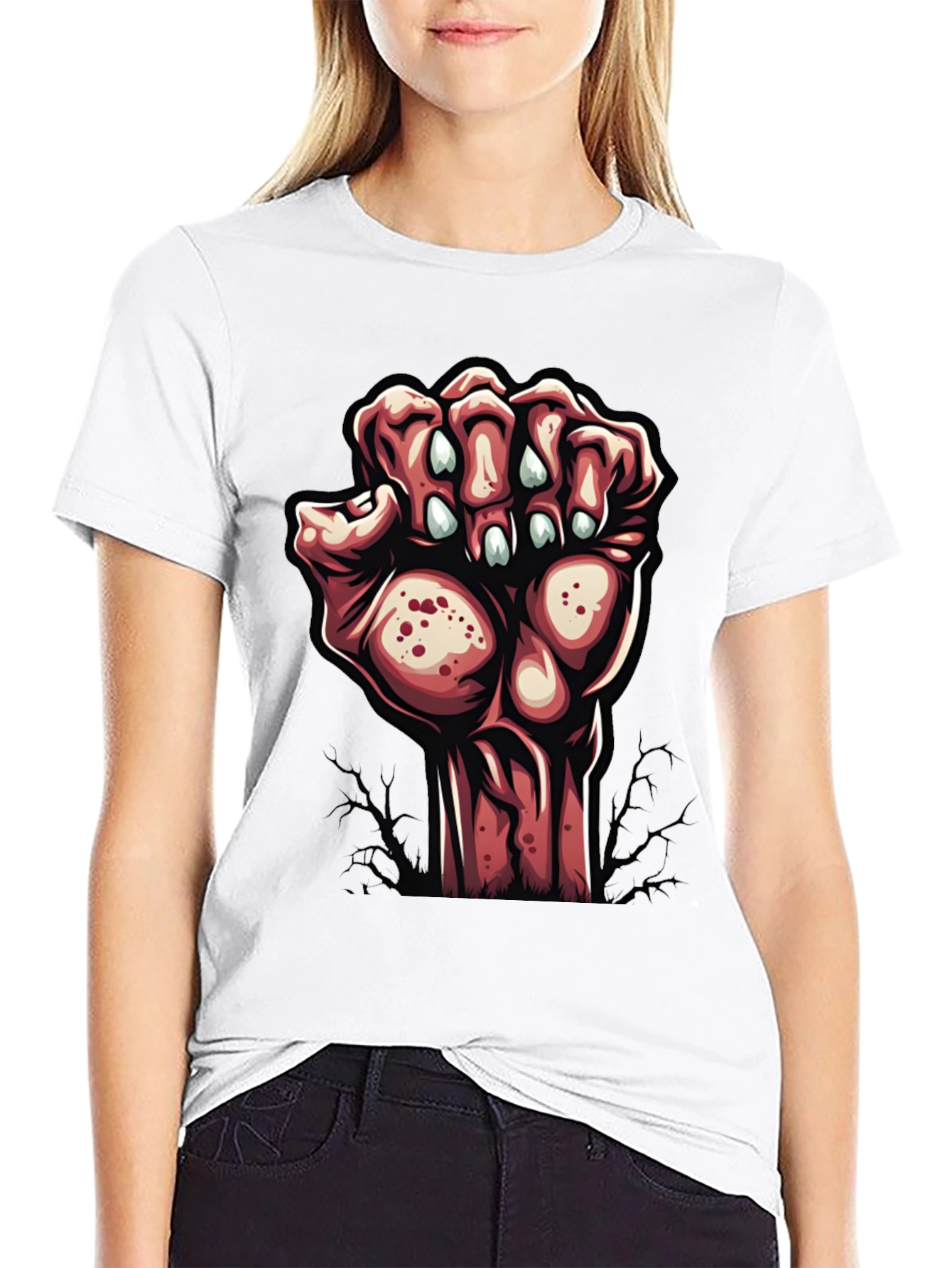 Camiseta Negra con Diseño de Mano Zombie