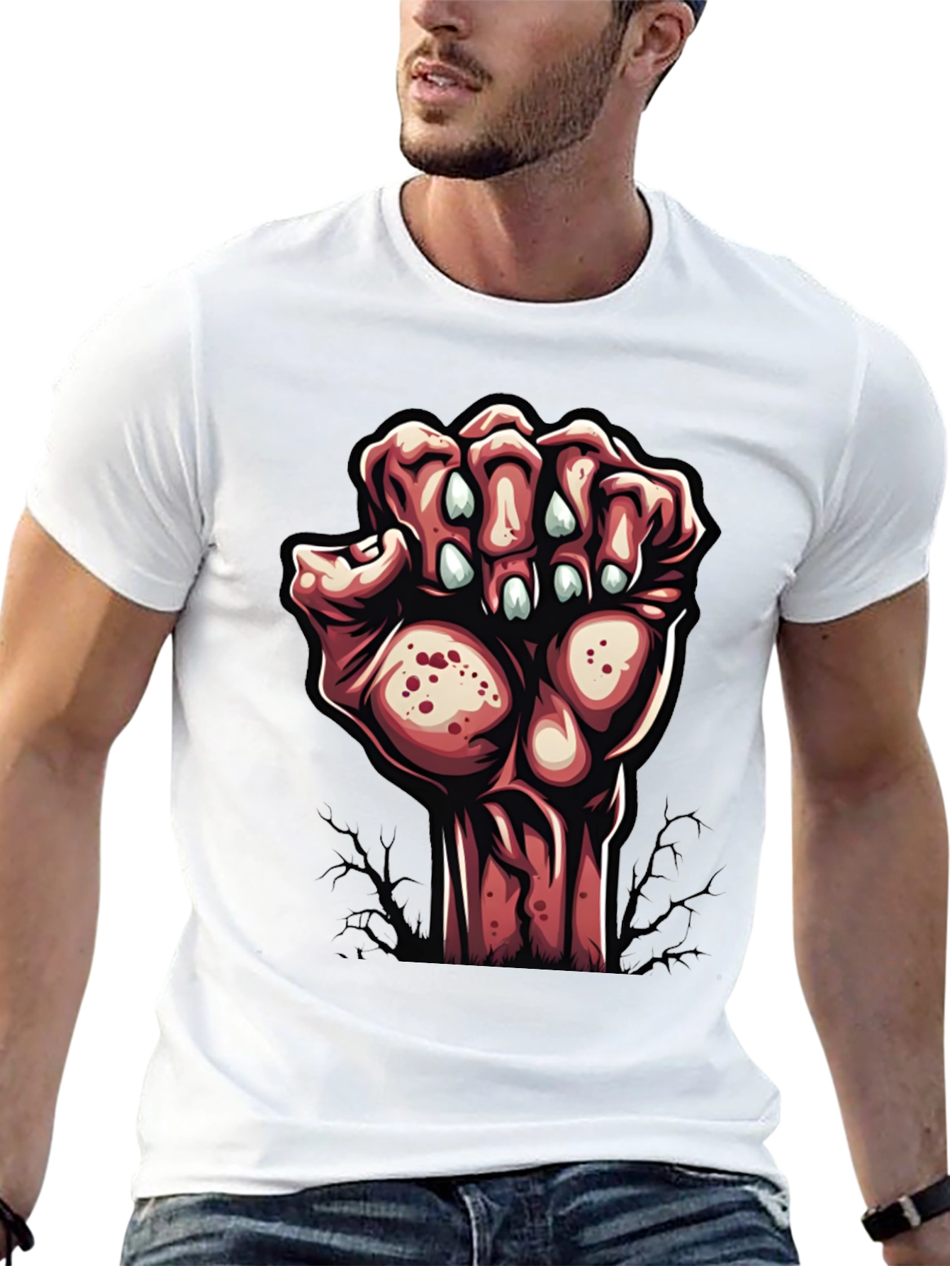 Camiseta Negra con Diseño de Mano Zombie