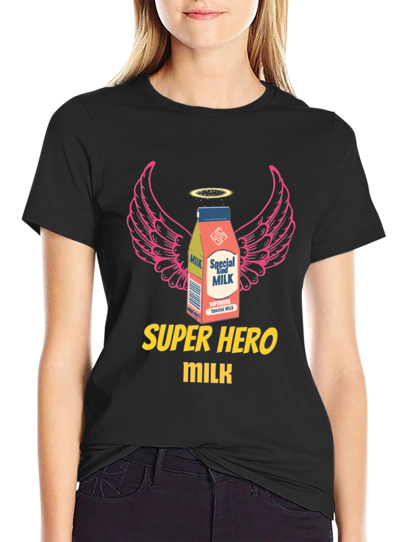 Camiseta Negra Super Hero Milk Diseño Original