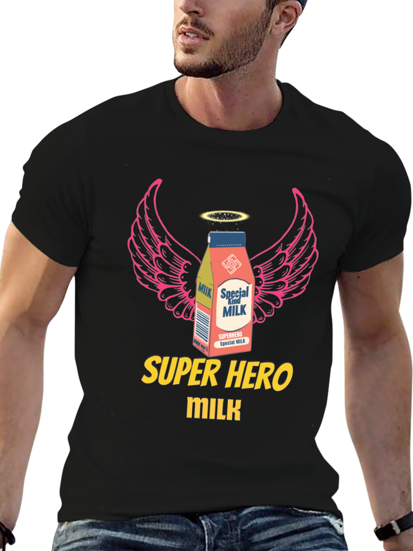 Camiseta Negra Super Hero Milk Diseño Original