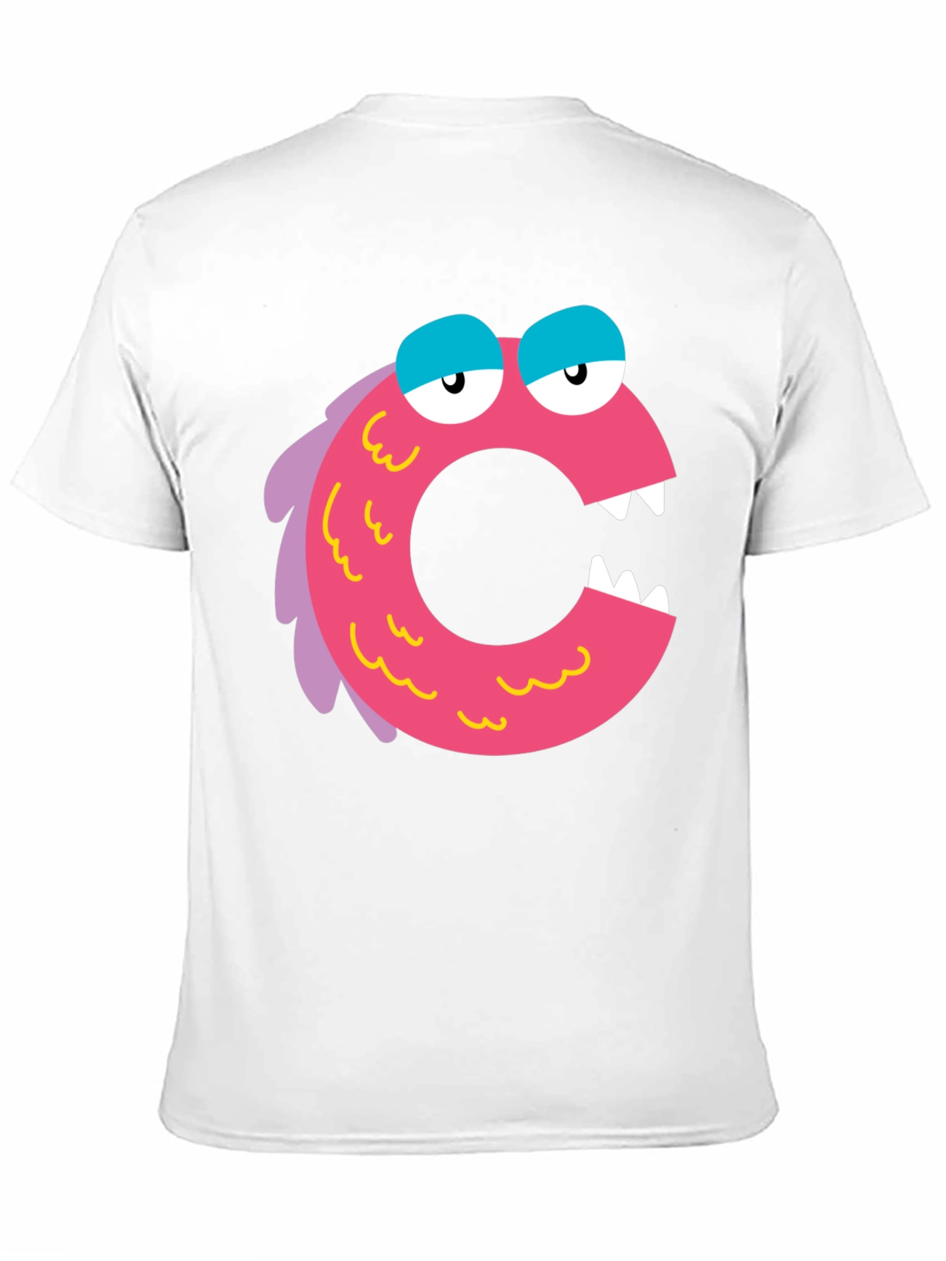 Camiseta Negra con Diseño de Monstruo Letra C Rosa