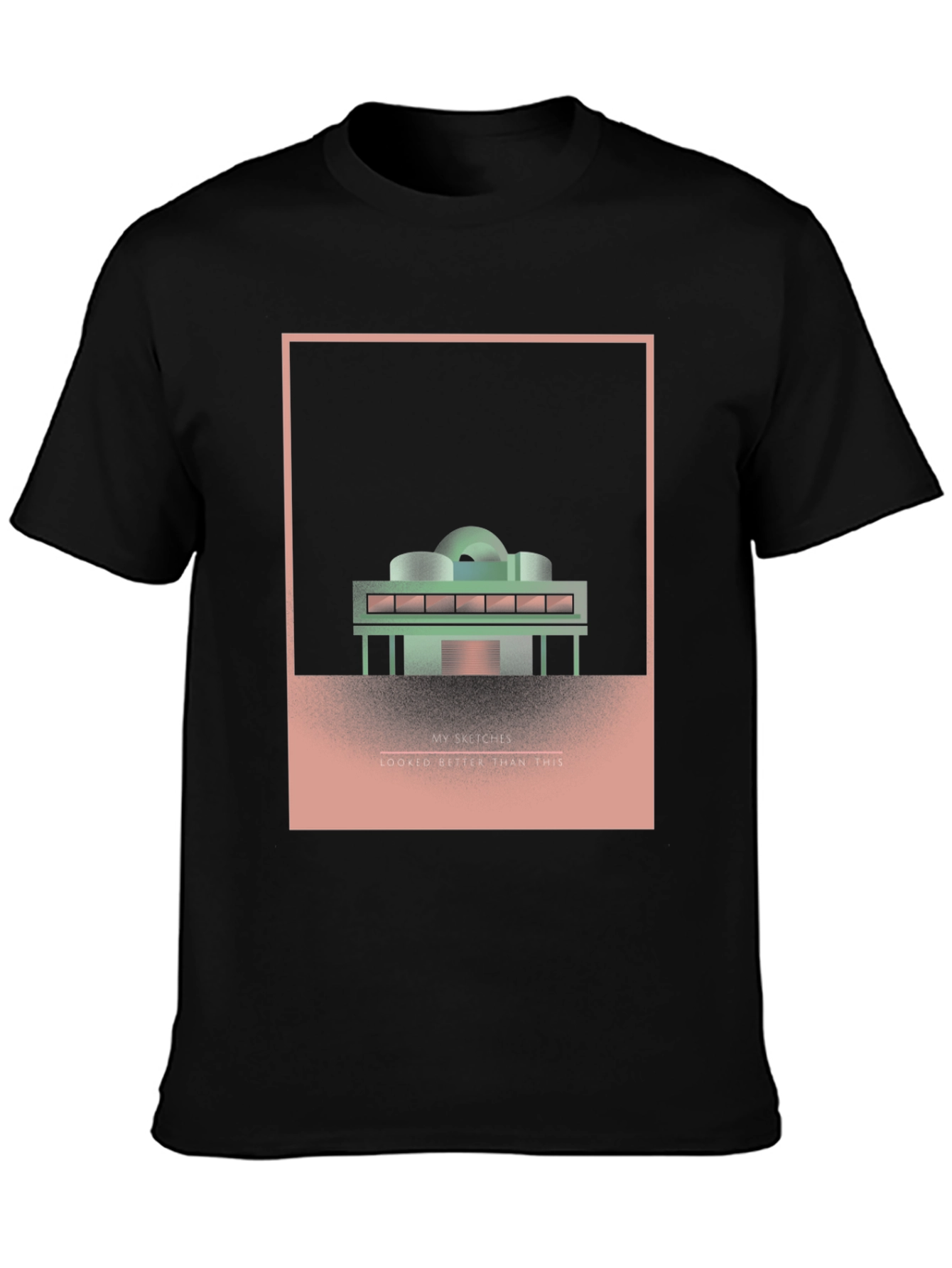 Camiseta Negra con Diseño Arquitectónico Abstracto