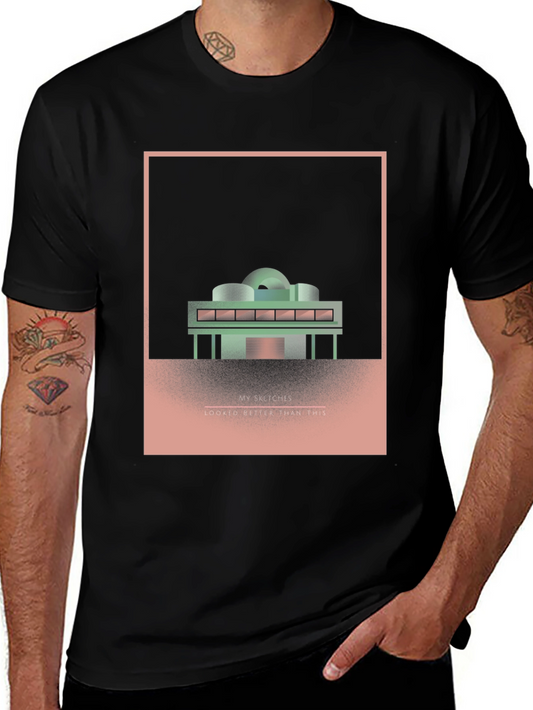 Camiseta Negra con Diseño Arquitectónico Abstracto