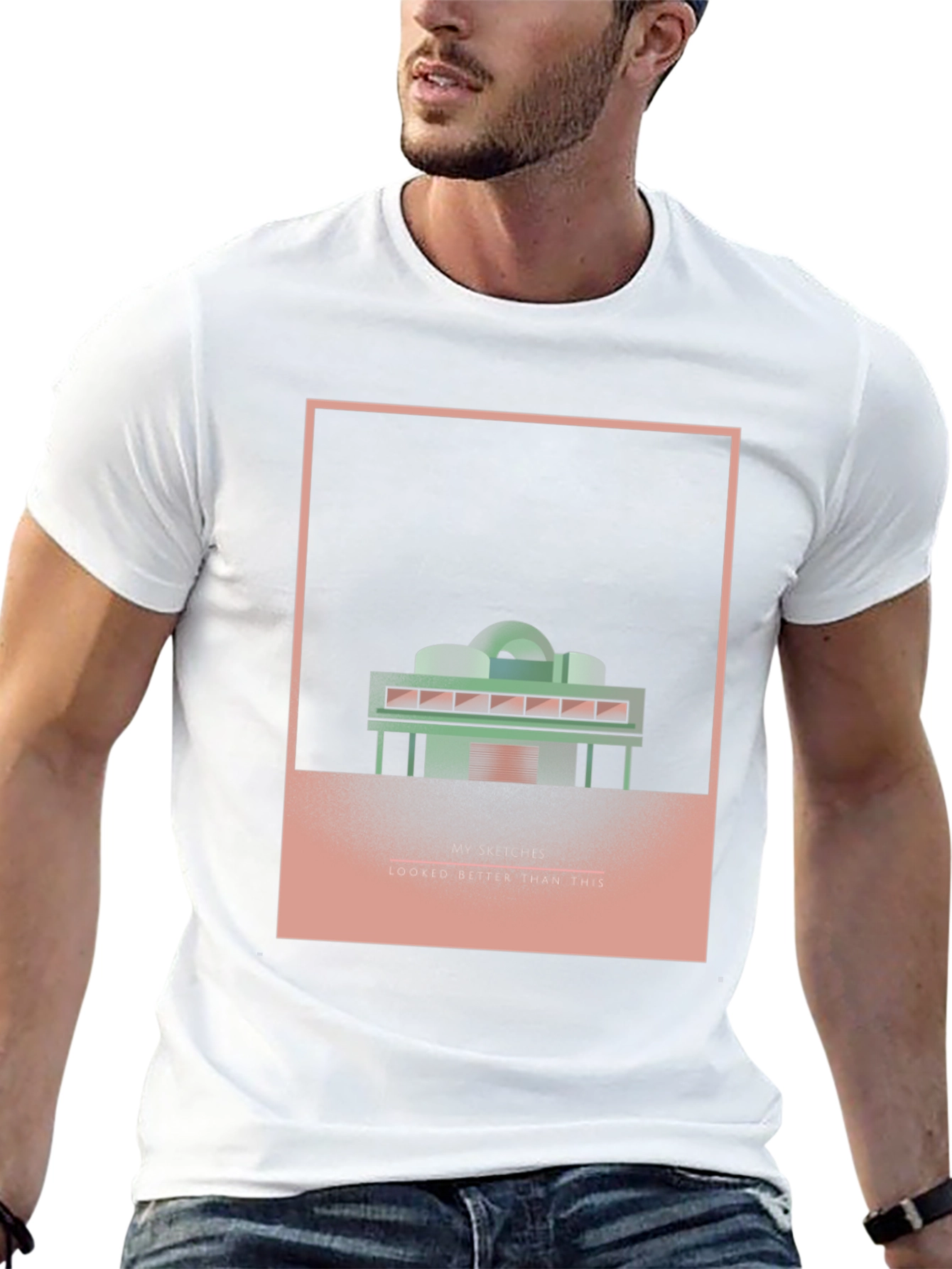 Camiseta Negra con Diseño Arquitectónico Abstracto