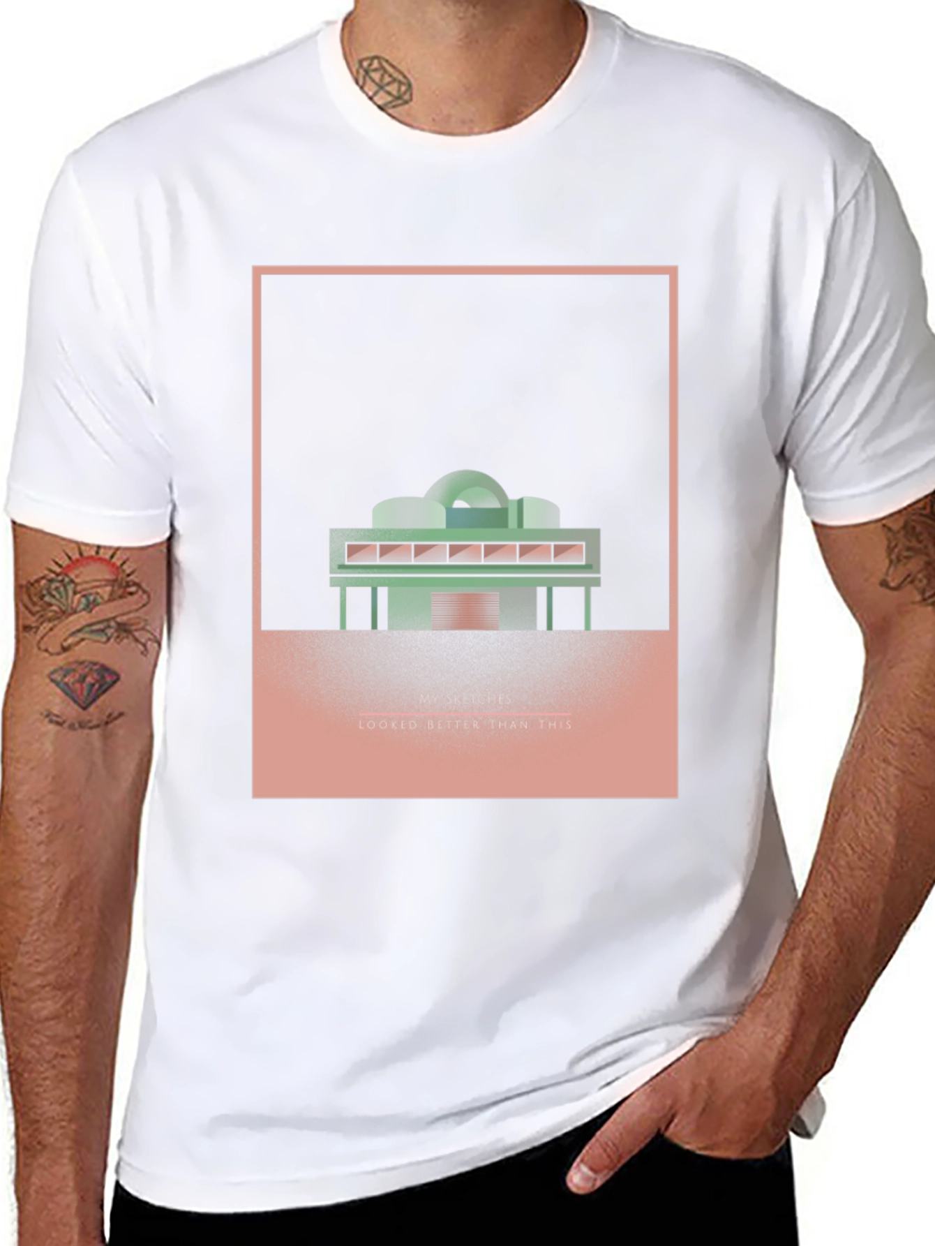 Camiseta Negra con Diseño Arquitectónico Abstracto
