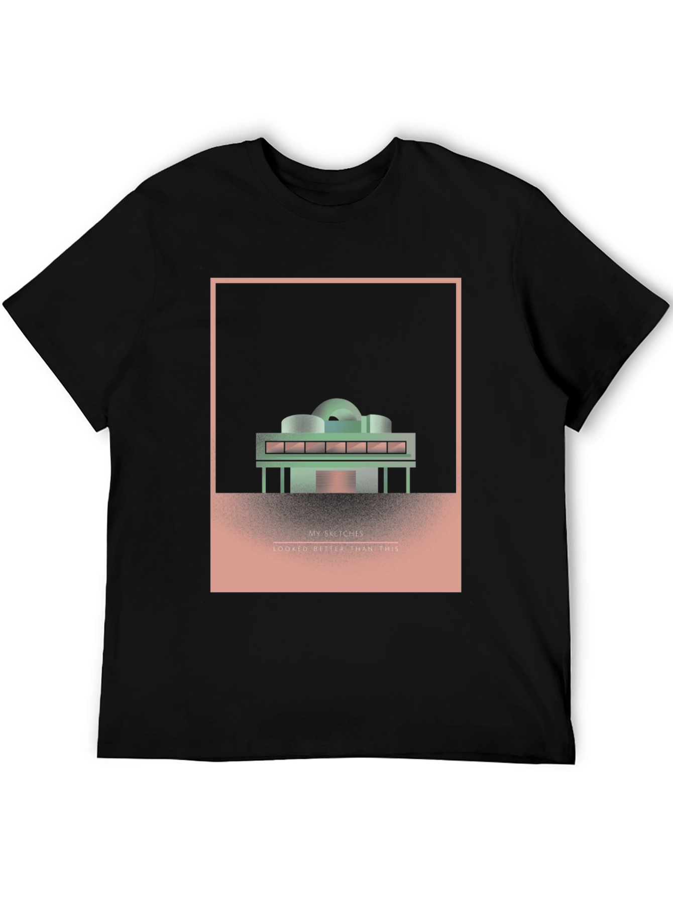 Camiseta Negra con Diseño Arquitectónico Abstracto