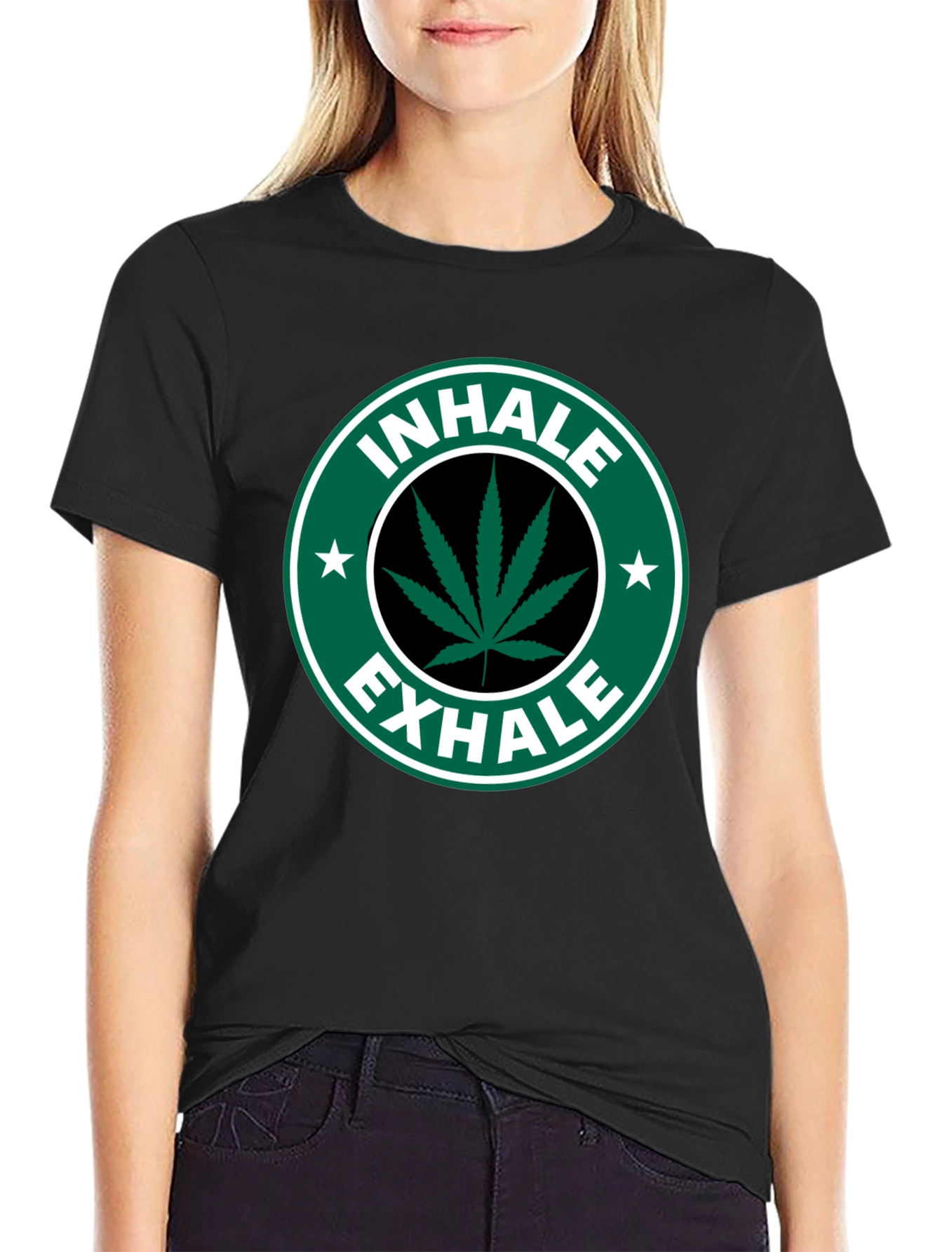 Camiseta Negra Inhale Exhale Marihuana