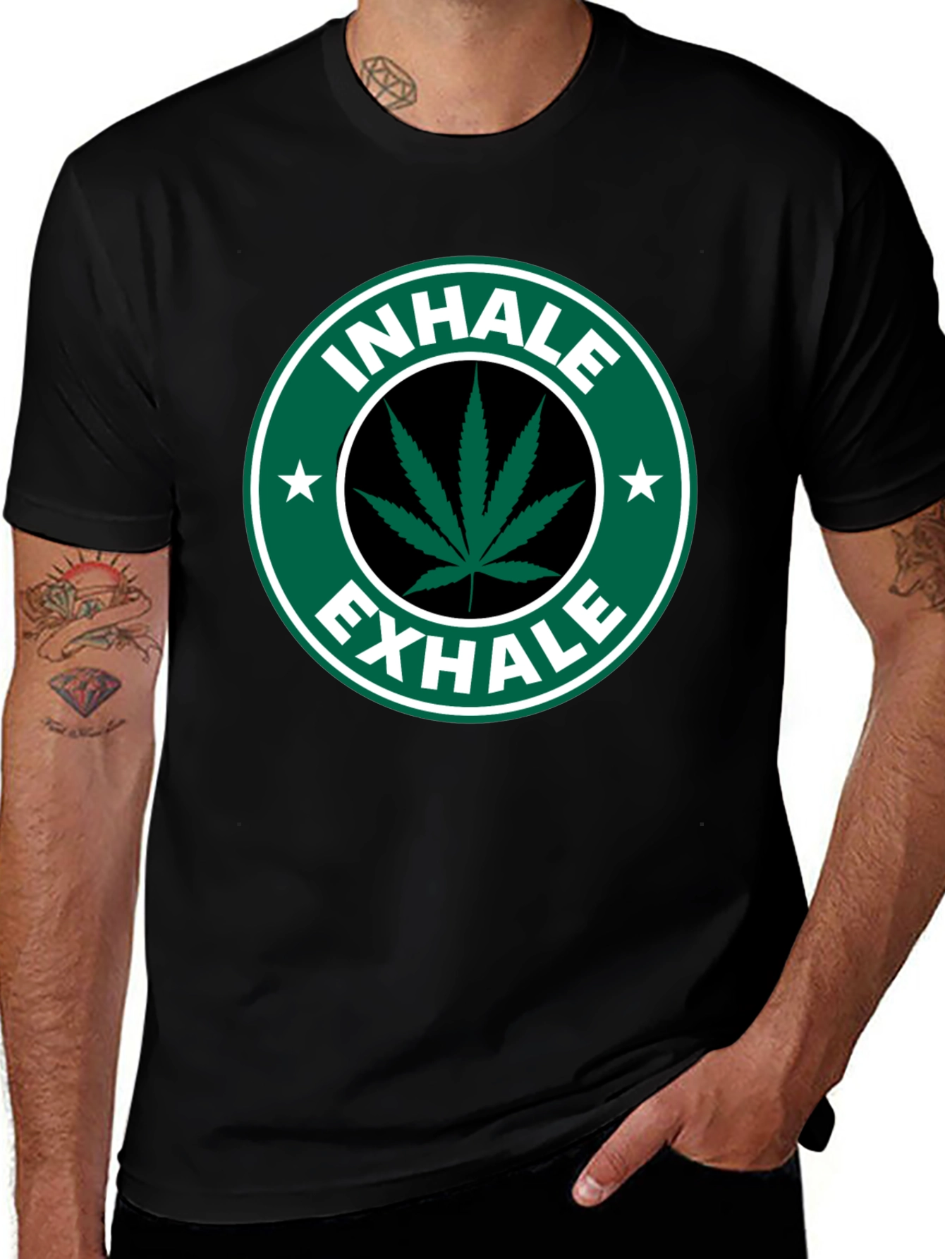 Camiseta Negra Inhale Exhale Marihuana