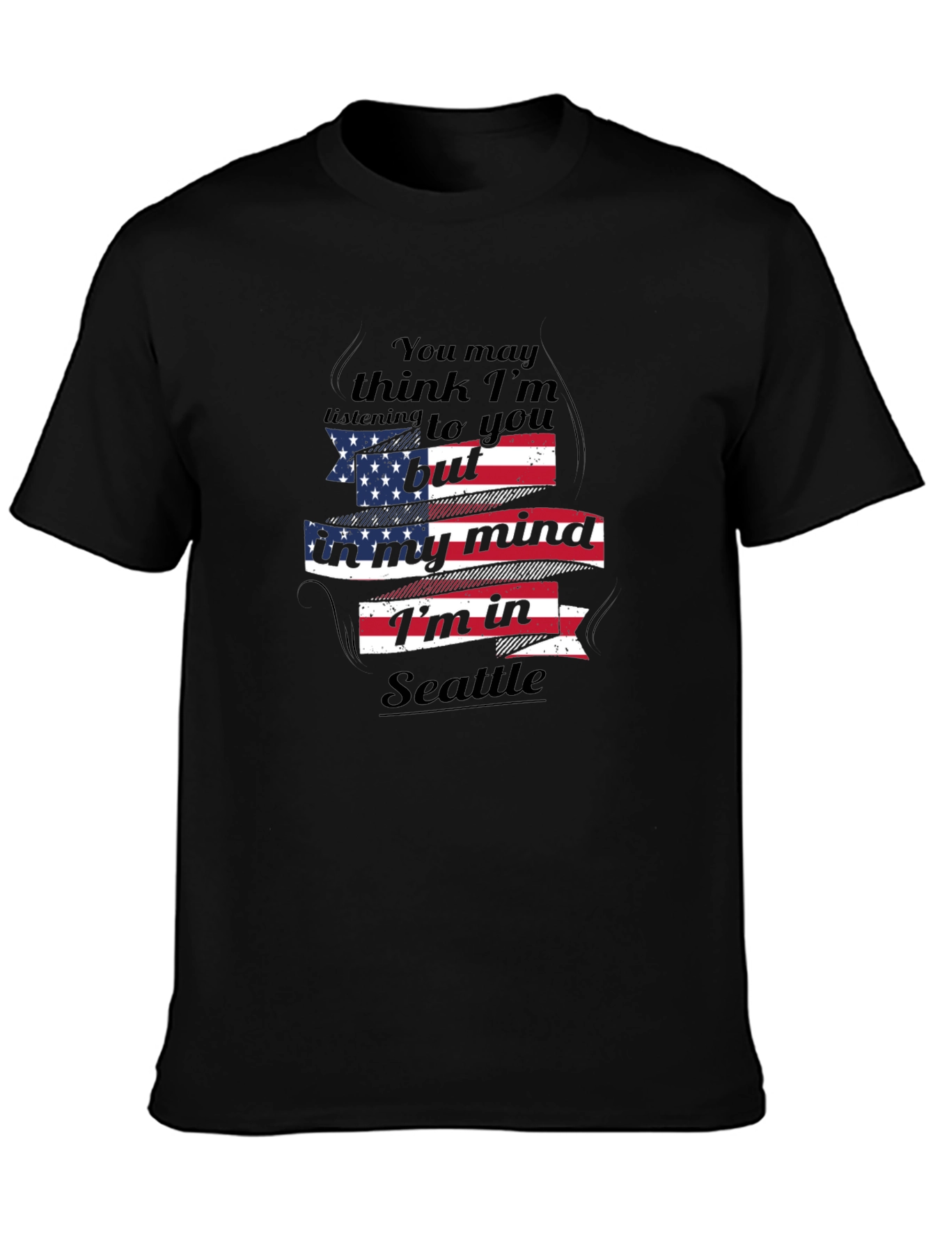 Camiseta Negra con Diseño Seattle en mi Mente