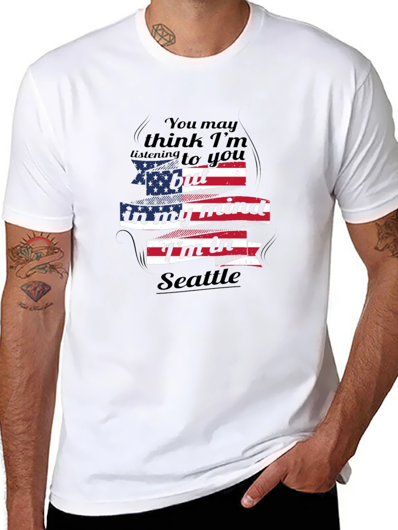 Camiseta Negra con Diseño Seattle en mi Mente