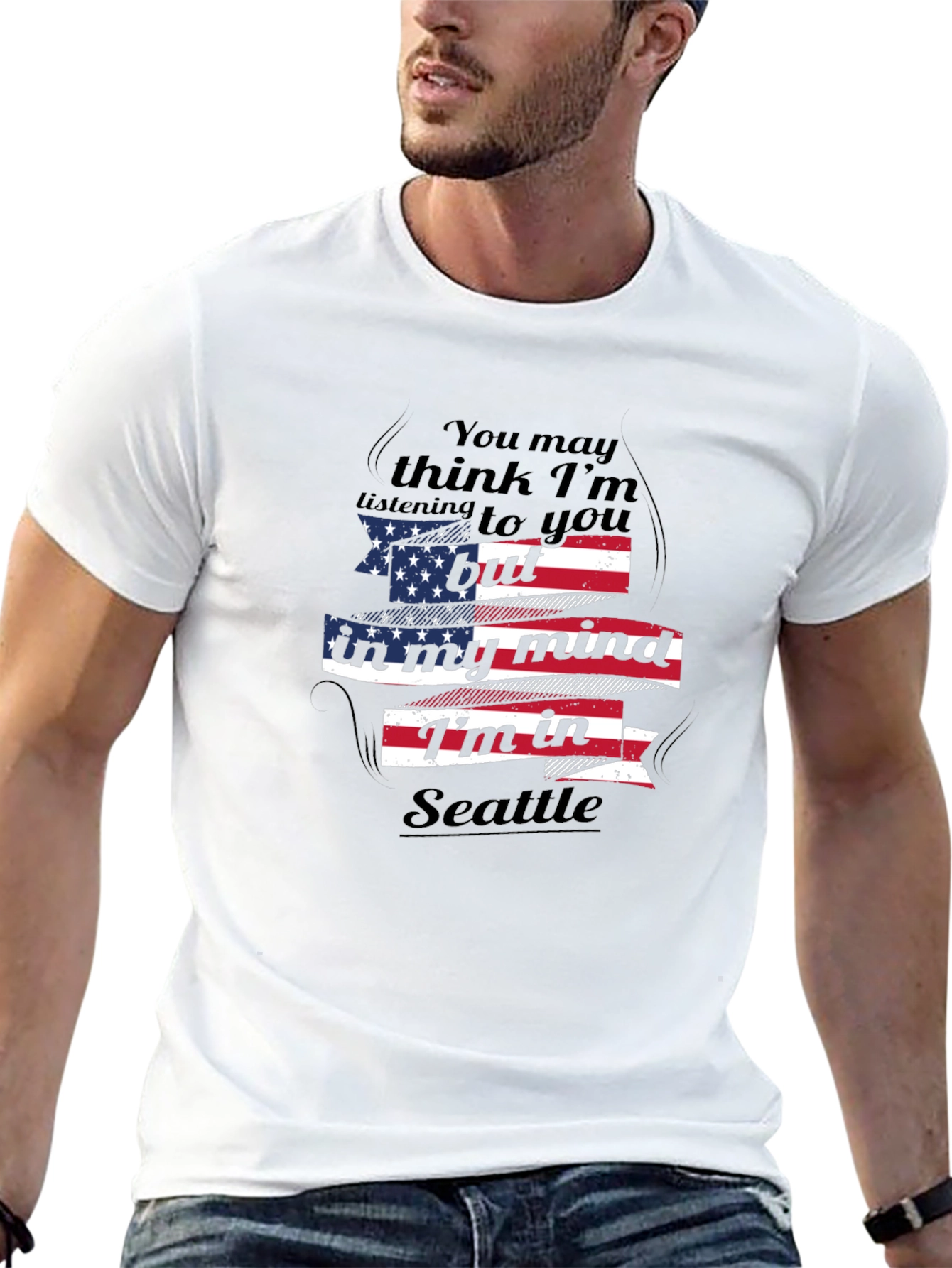 Camiseta Negra con Diseño Seattle en mi Mente