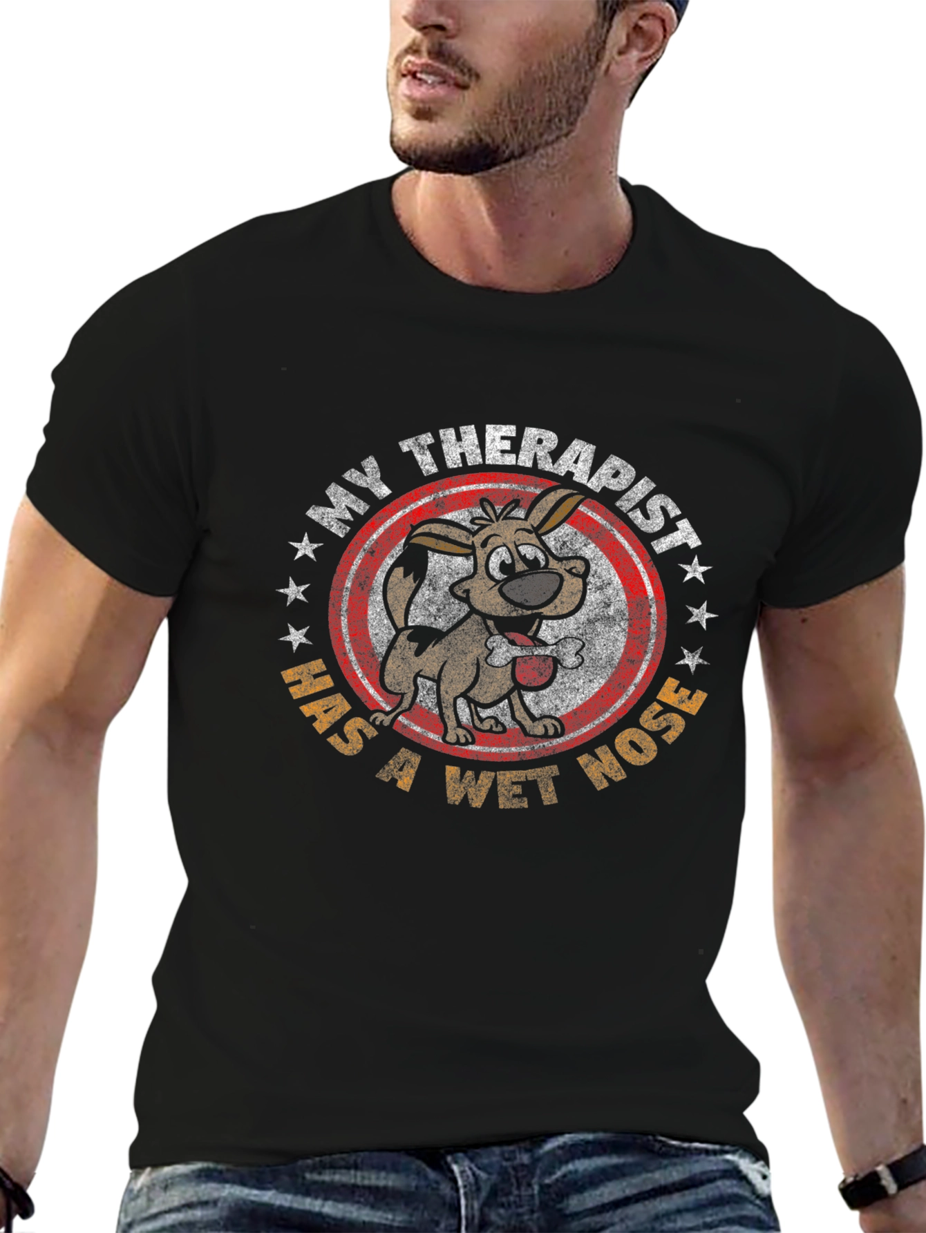 Camiseta Negra Humorística Mi Terapeuta Tiene Nariz Mojada