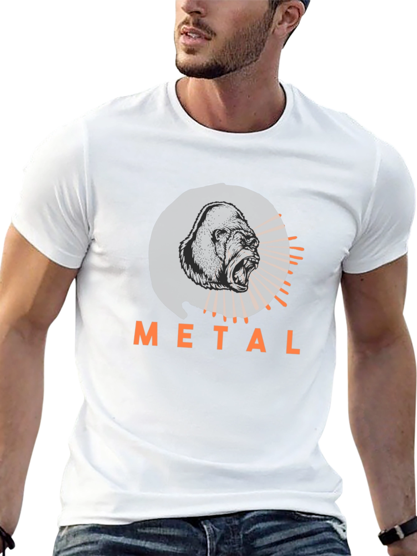 Camiseta Negra con Diseño de Gorila Metalero