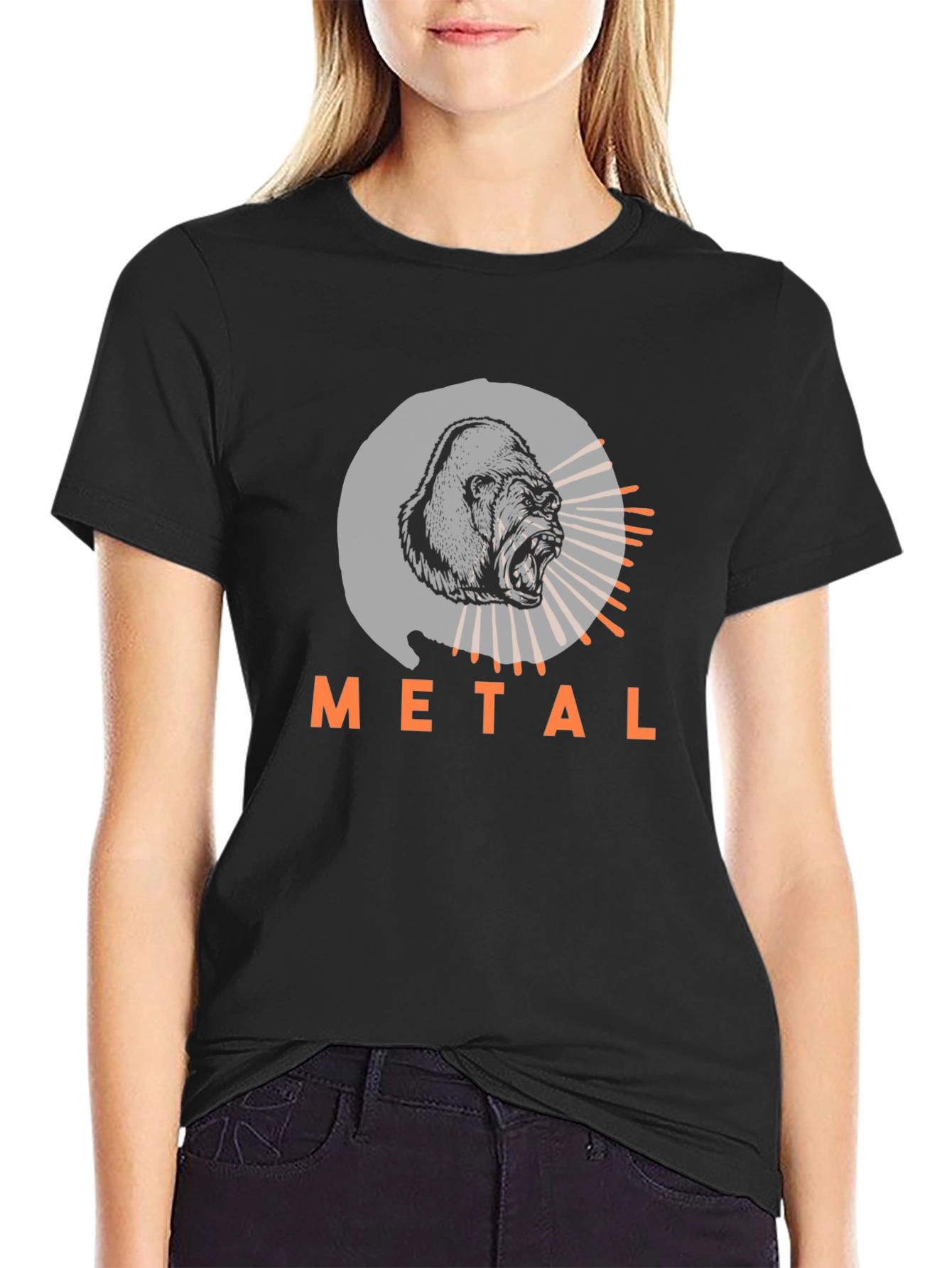 Camiseta Negra con Diseño de Gorila Metalero