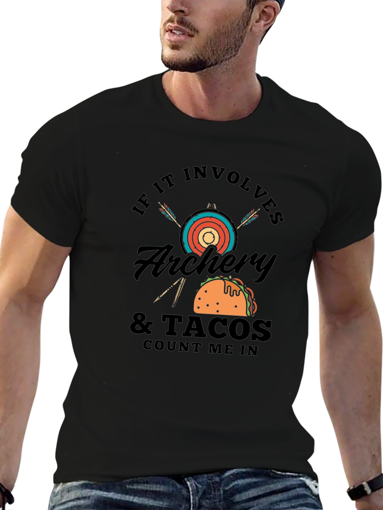 Camiseta Negra Hombre: Arqueria y Tacos