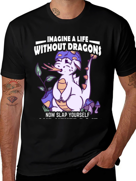 Camiseta Negra con Diseño Dragón - Imagina una Vida sin Dragones