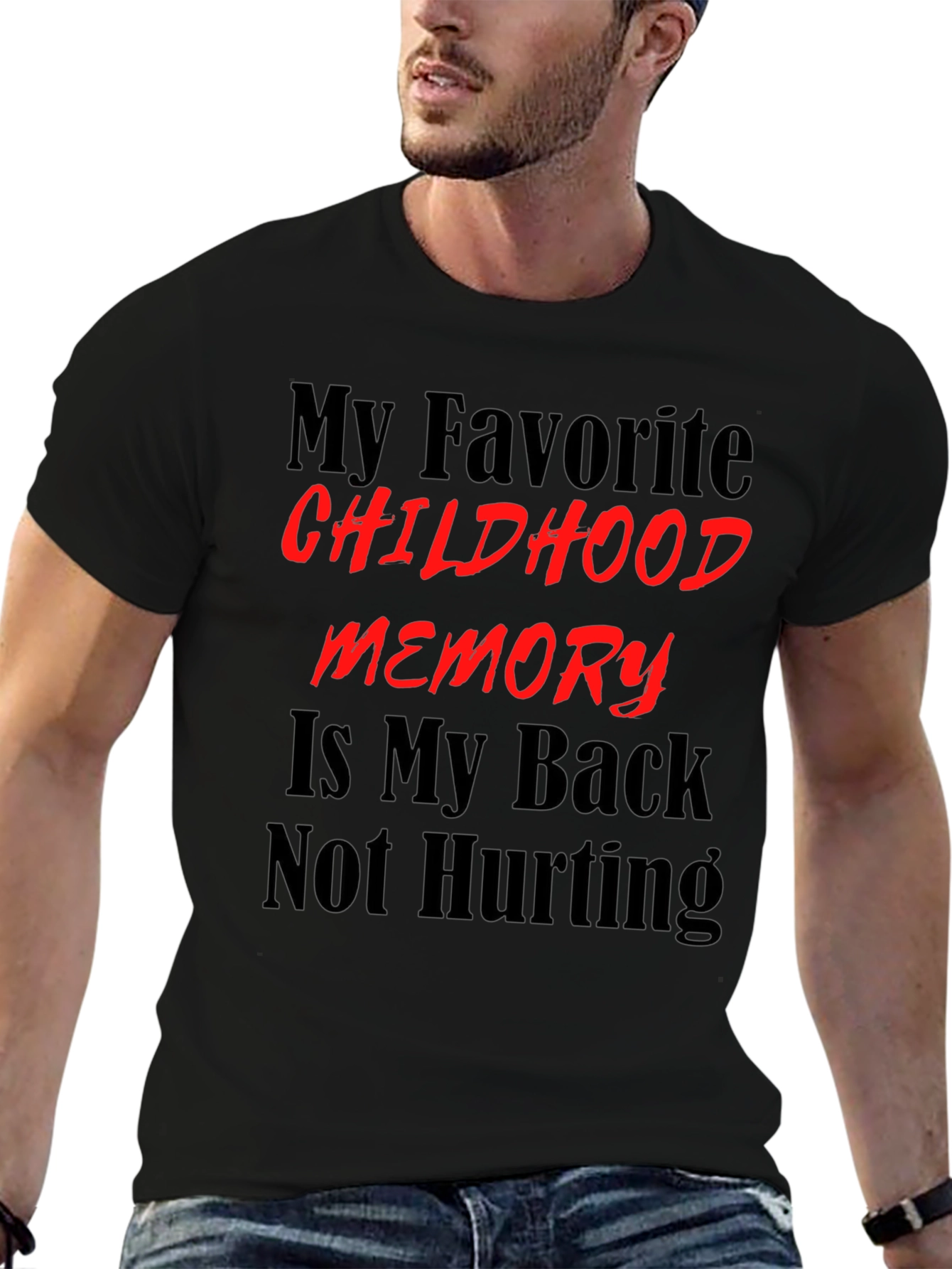 Camiseta negra con frase divertida sobre la infancia