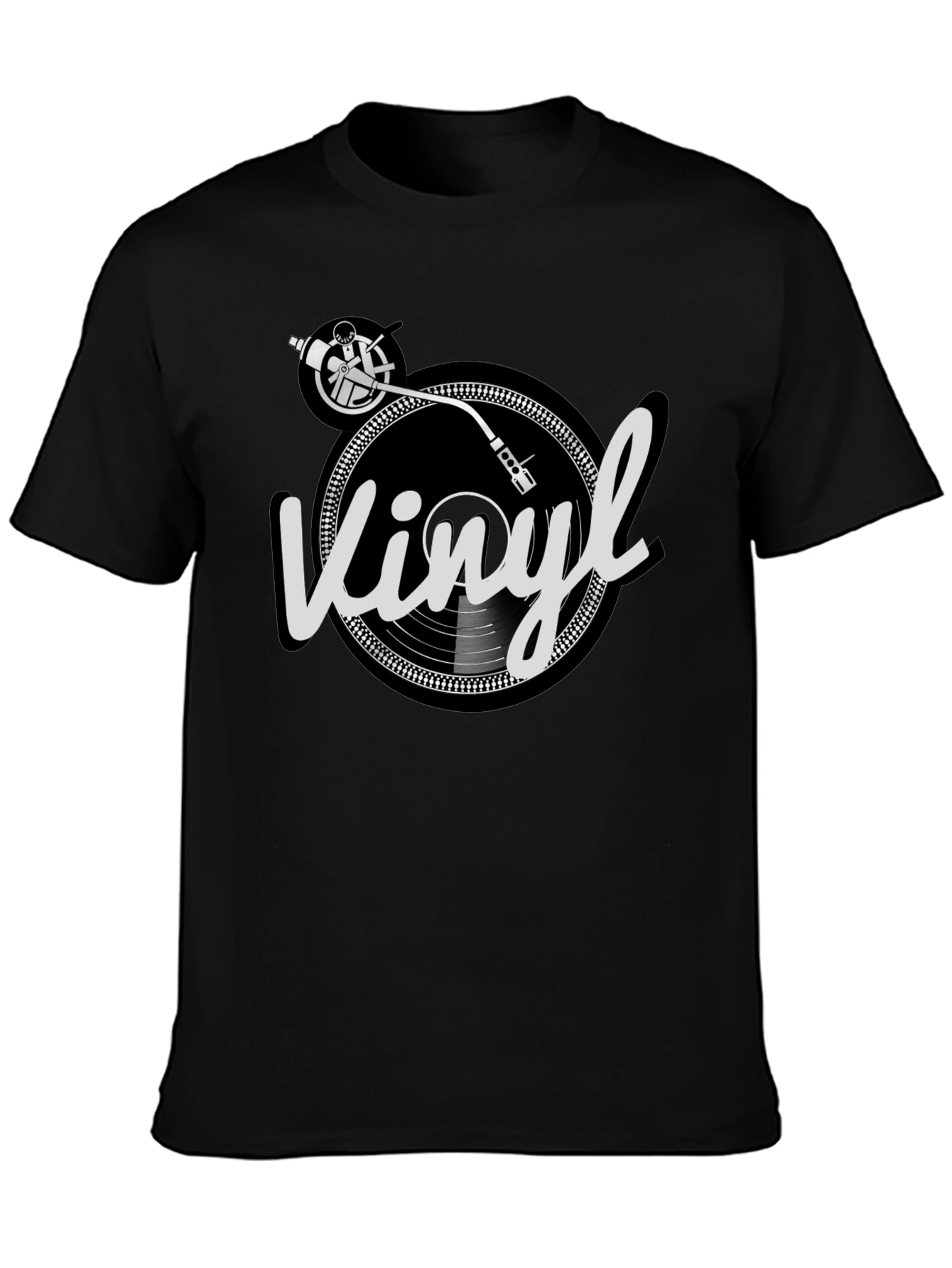 Camiseta Hombre Negra Diseño Vinilo Retro