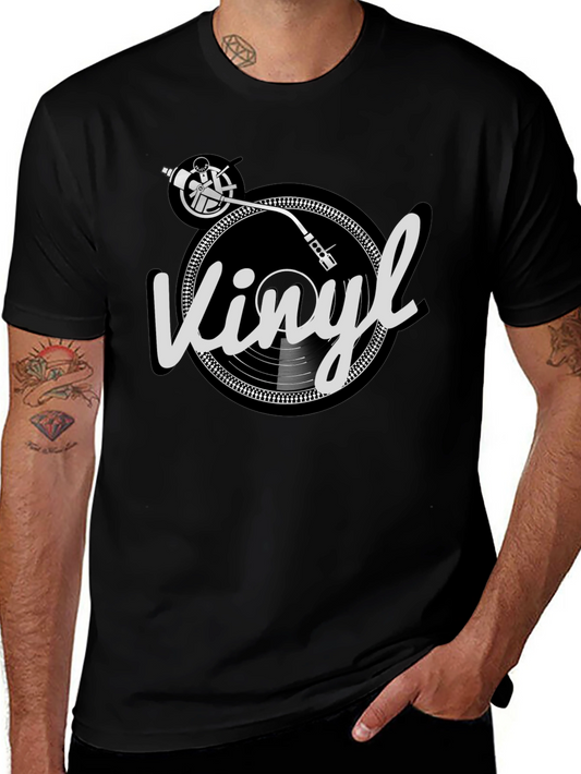 Camiseta Hombre Negra Diseño Vinilo Retro