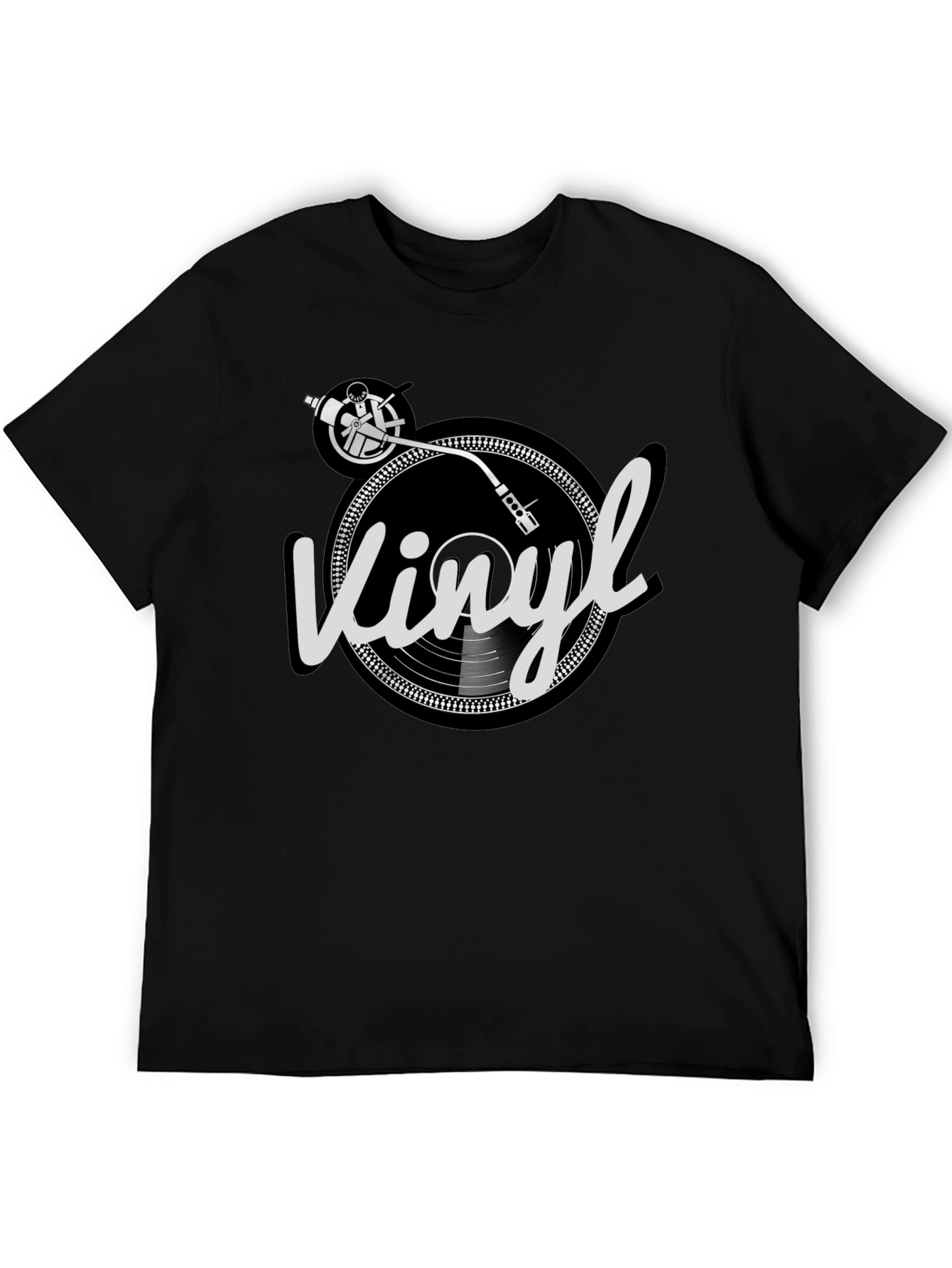 Camiseta Hombre Negra Diseño Vinilo Retro