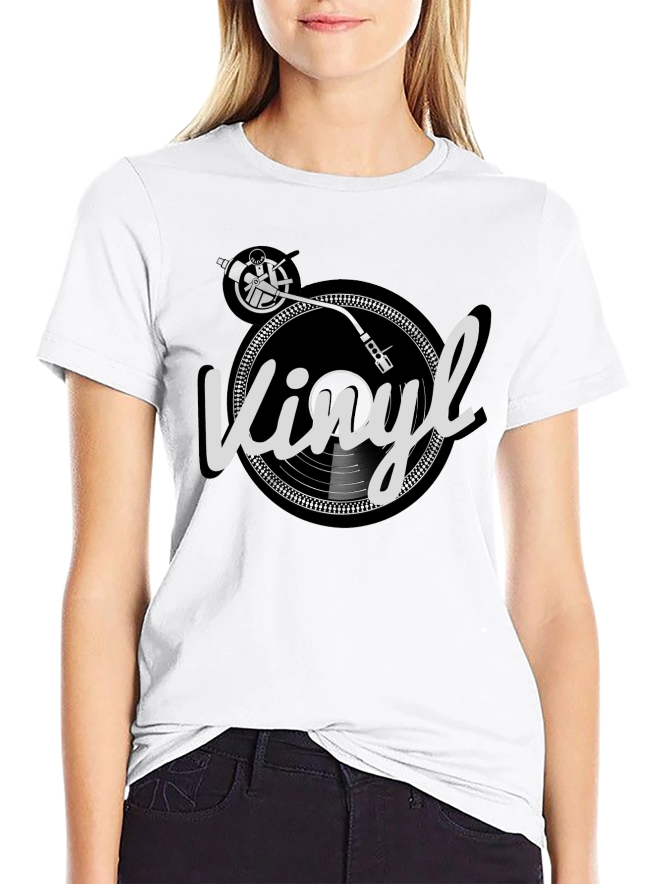 Camiseta Hombre Negra Diseño Vinilo Retro