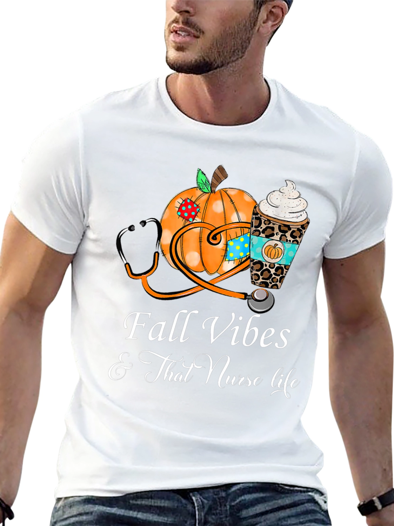 Camiseta Fall Vibes para Enfermeras en Otoño