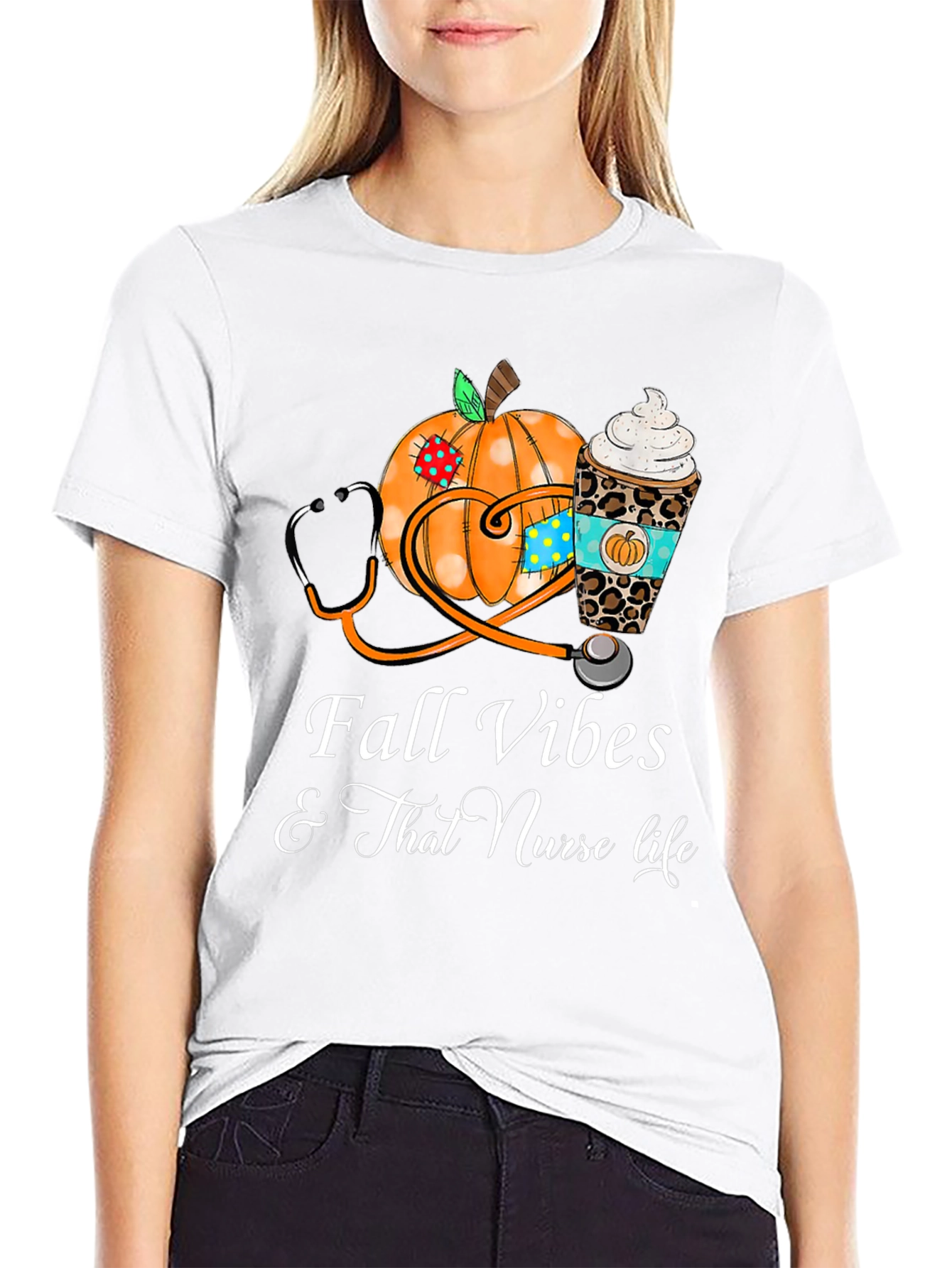 Camiseta Fall Vibes para Enfermeras en Otoño
