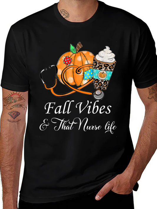 Camiseta Fall Vibes para Enfermeras en Otoño