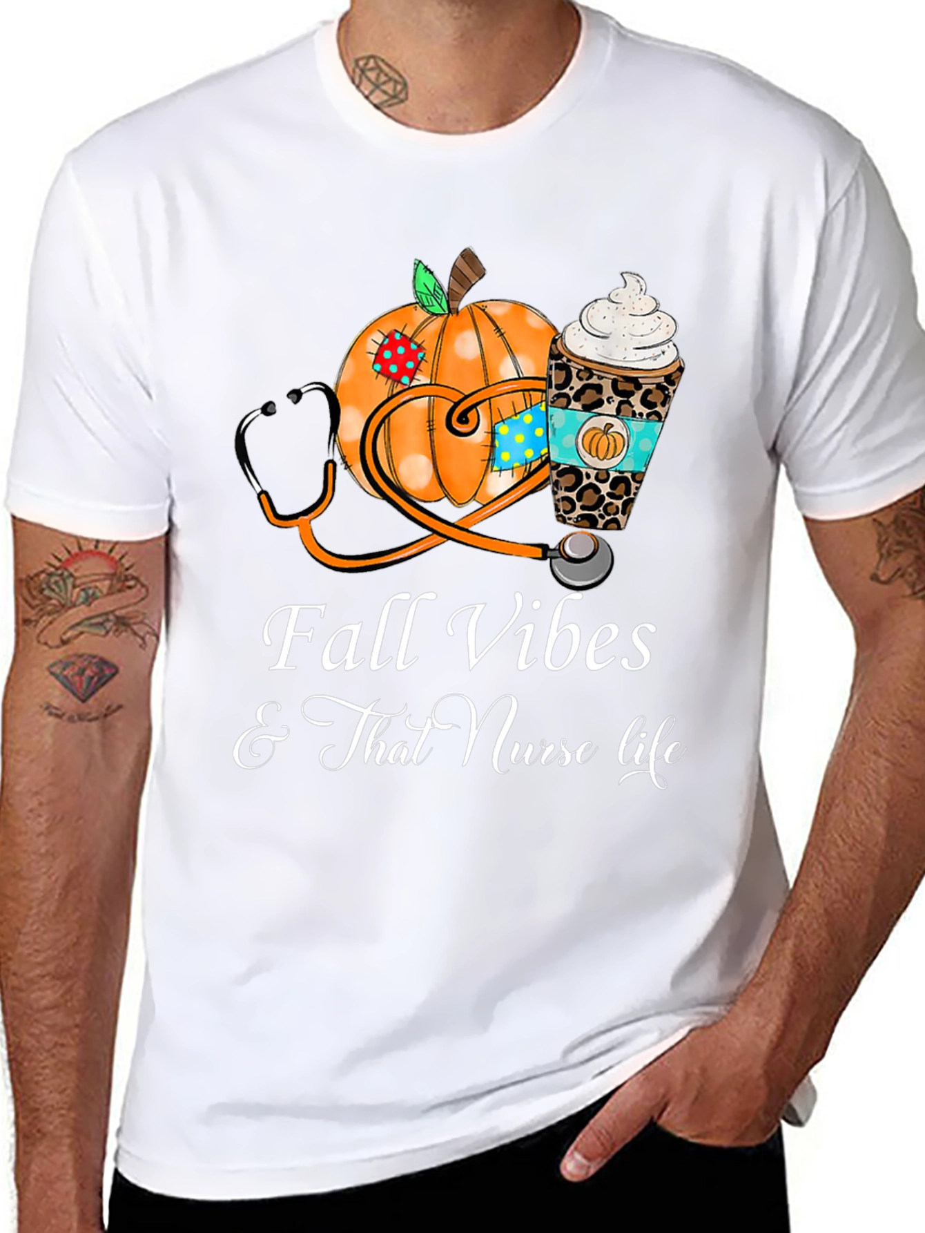 Camiseta Fall Vibes para Enfermeras en Otoño