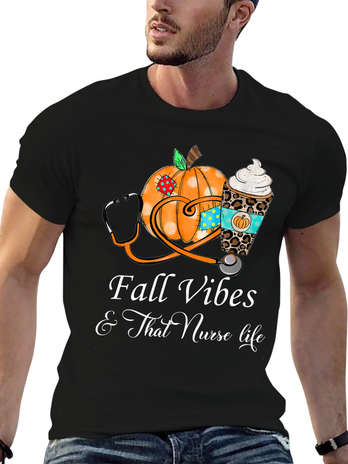Camiseta Fall Vibes para Enfermeras en Otoño