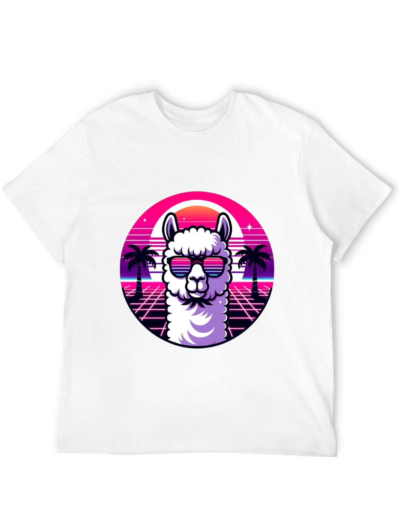 Camiseta Negra con Diseño Retro de Llama con Gafas