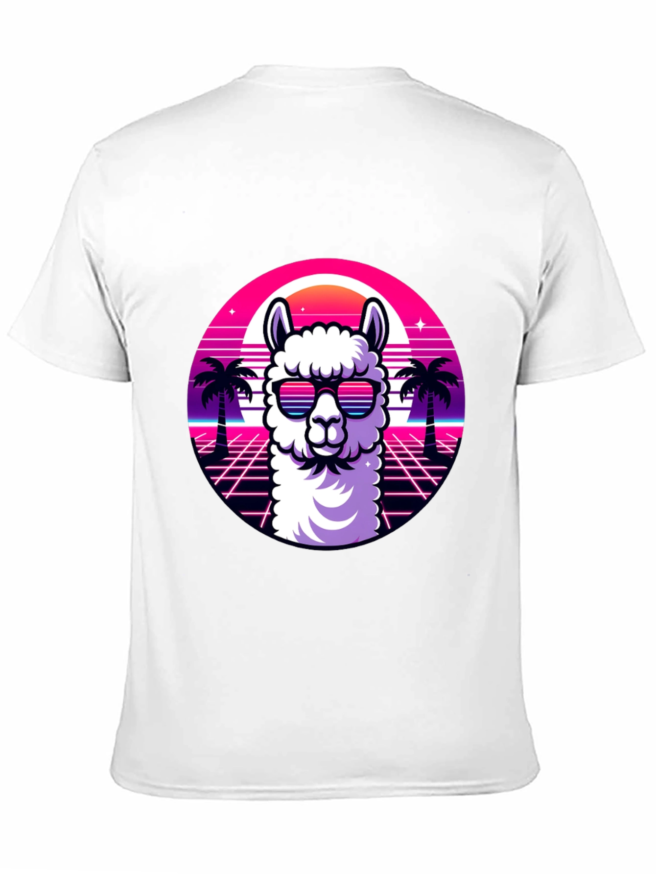 Camiseta Negra con Diseño Retro de Llama con Gafas
