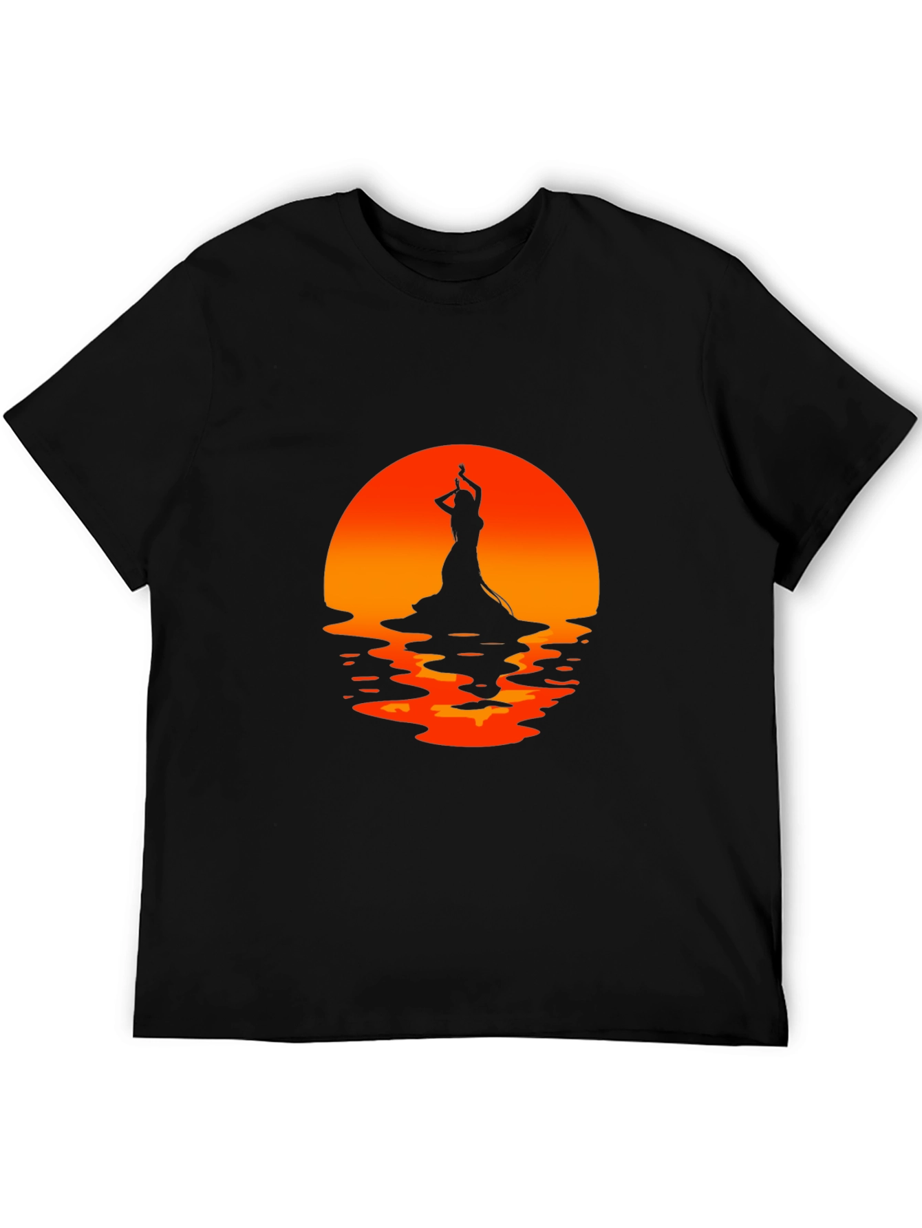 Camiseta Negra con Silueta de Bailarina al Atardecer