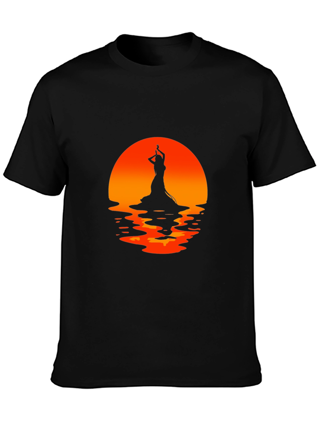 Camiseta Negra con Silueta de Bailarina al Atardecer