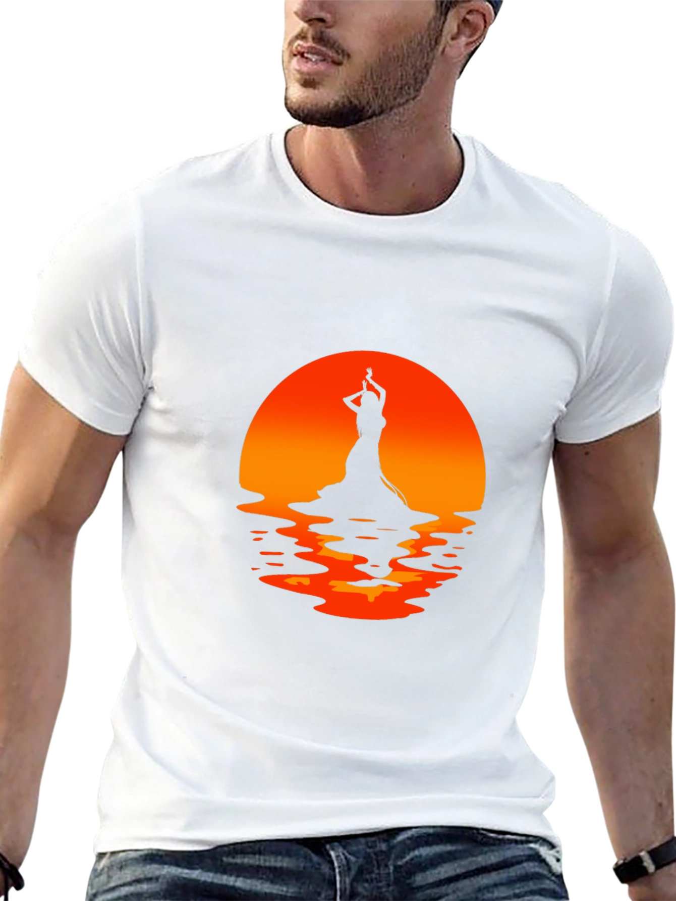 Camiseta Negra con Silueta de Bailarina al Atardecer
