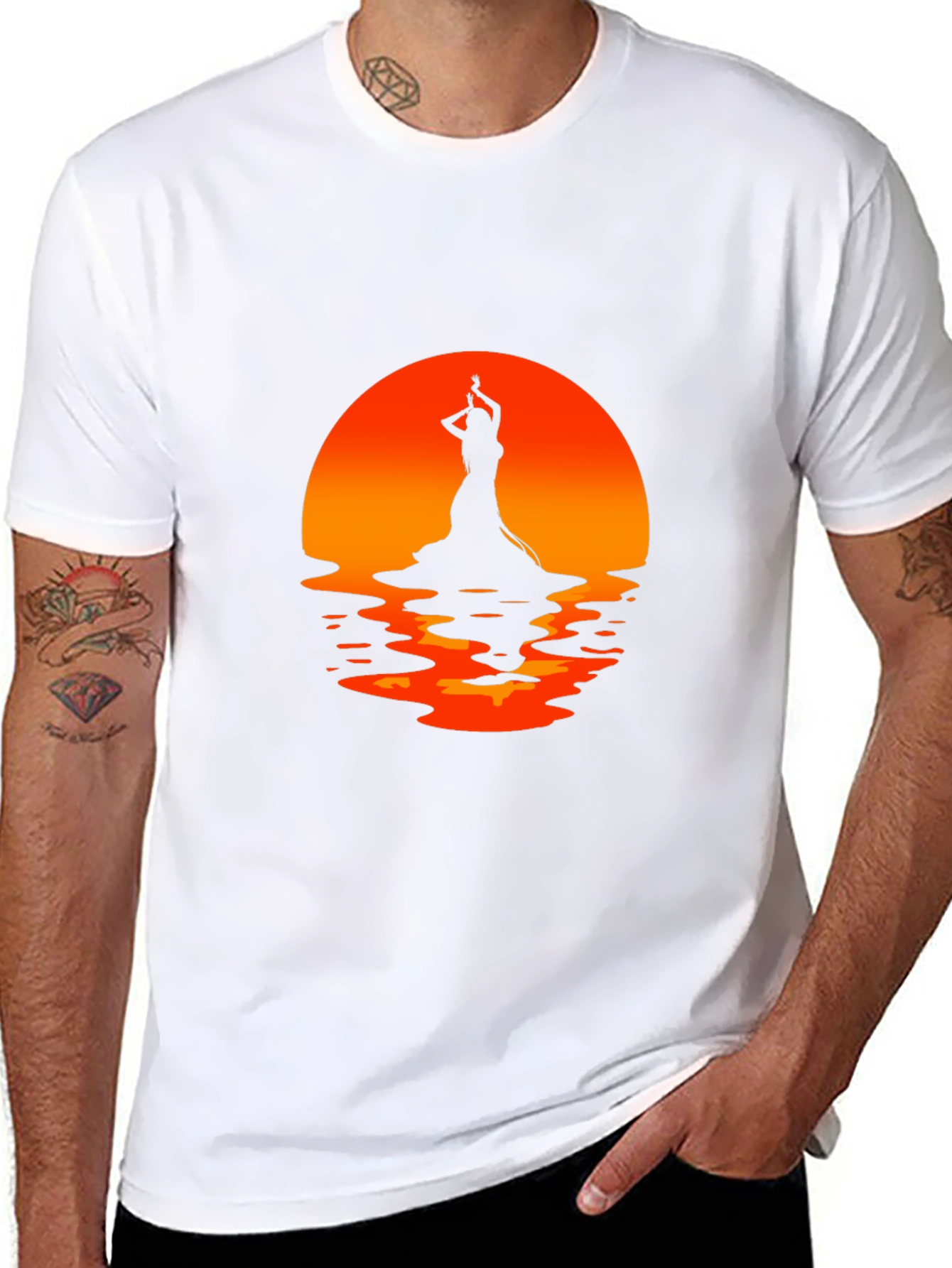 Camiseta Negra con Silueta de Bailarina al Atardecer