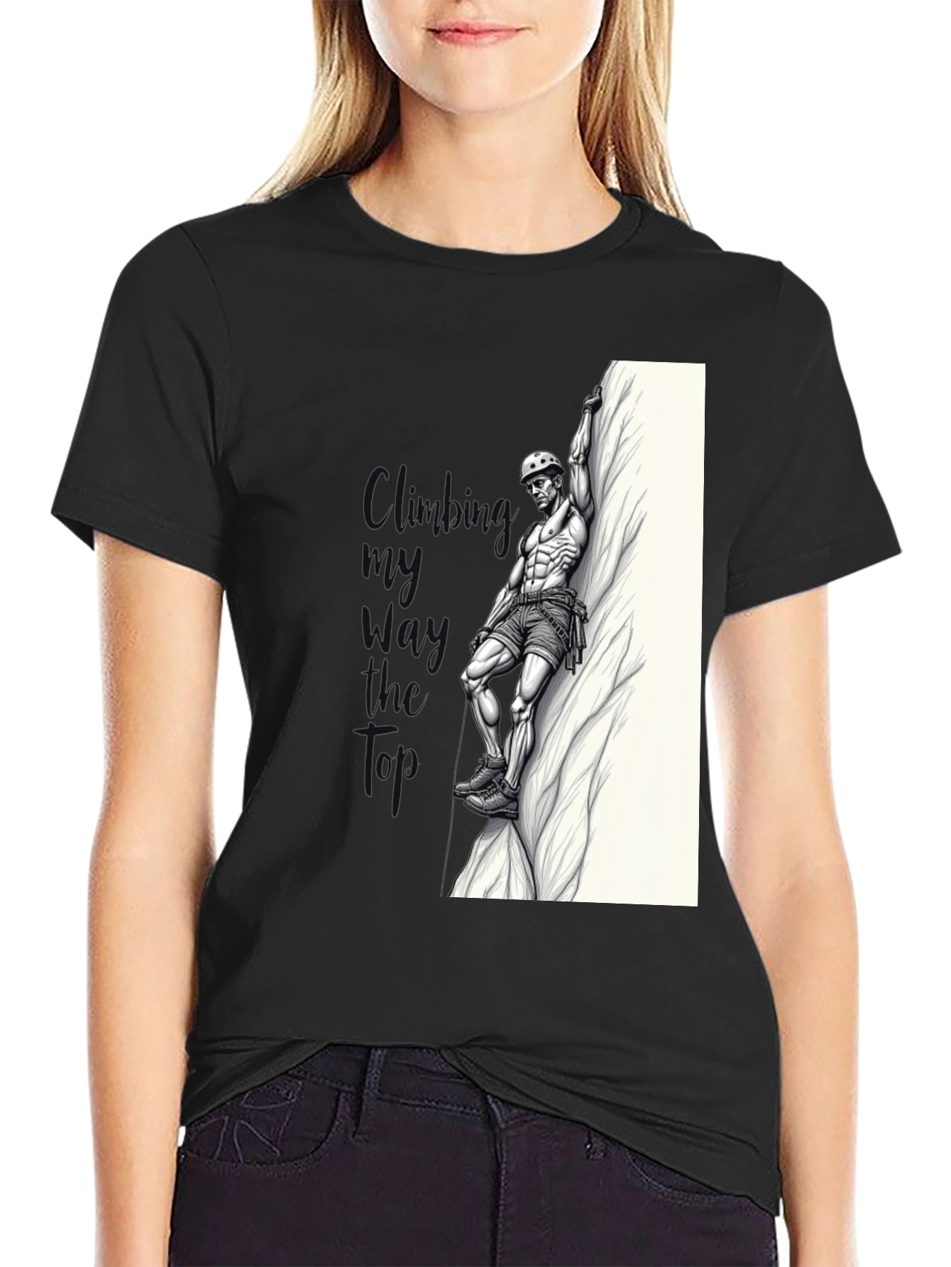 Camiseta Negra Hombre - Diseño Escalador Musculoso