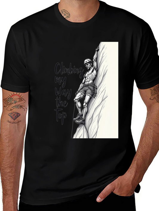 Camiseta Negra Hombre - Diseño Escalador Musculoso