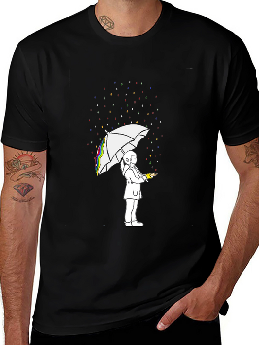 Camiseta Negra con Diseño de Lluvia de Colores