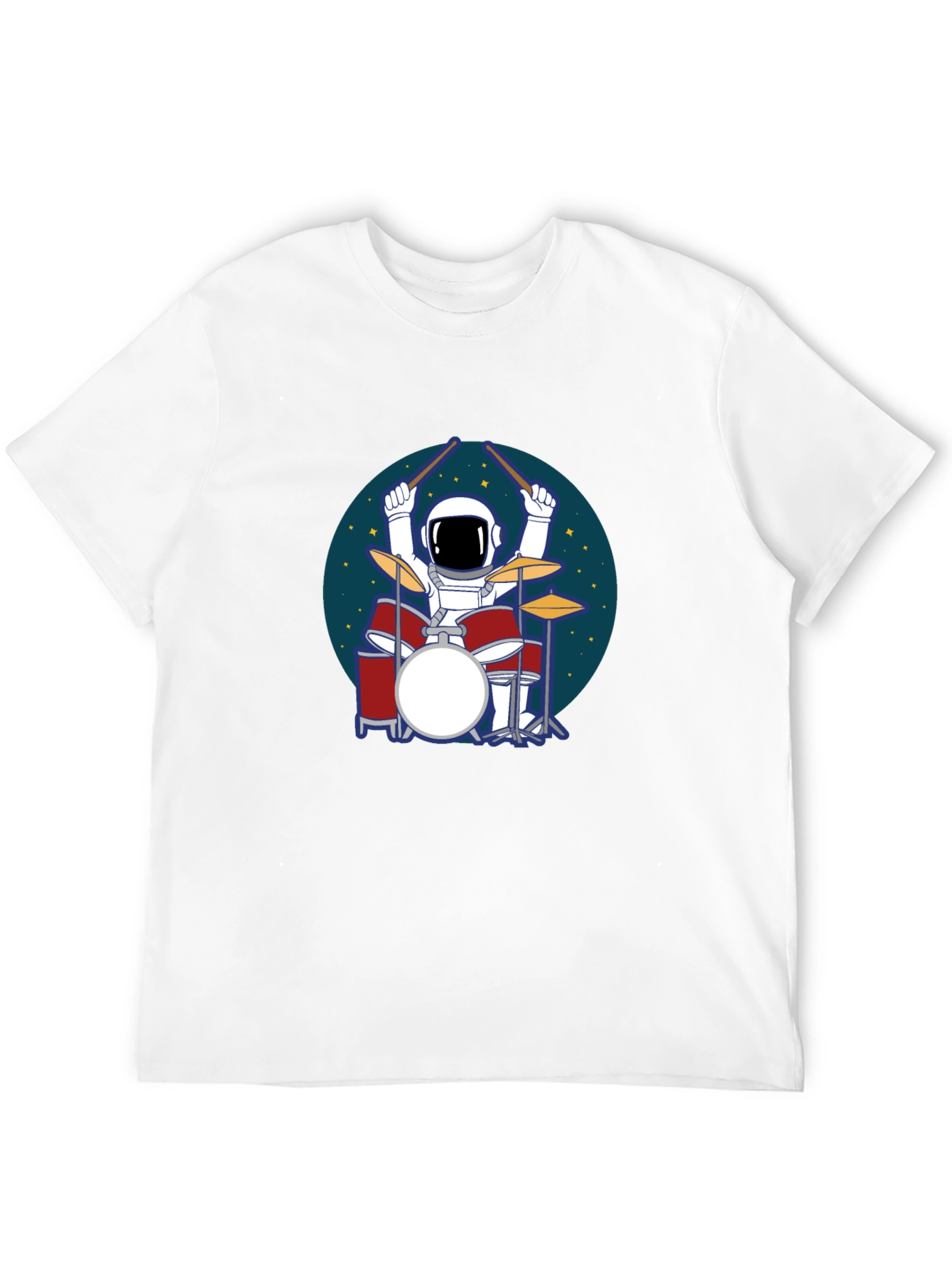 Camiseta Hombre Negra Astronauta Baterista Espacial