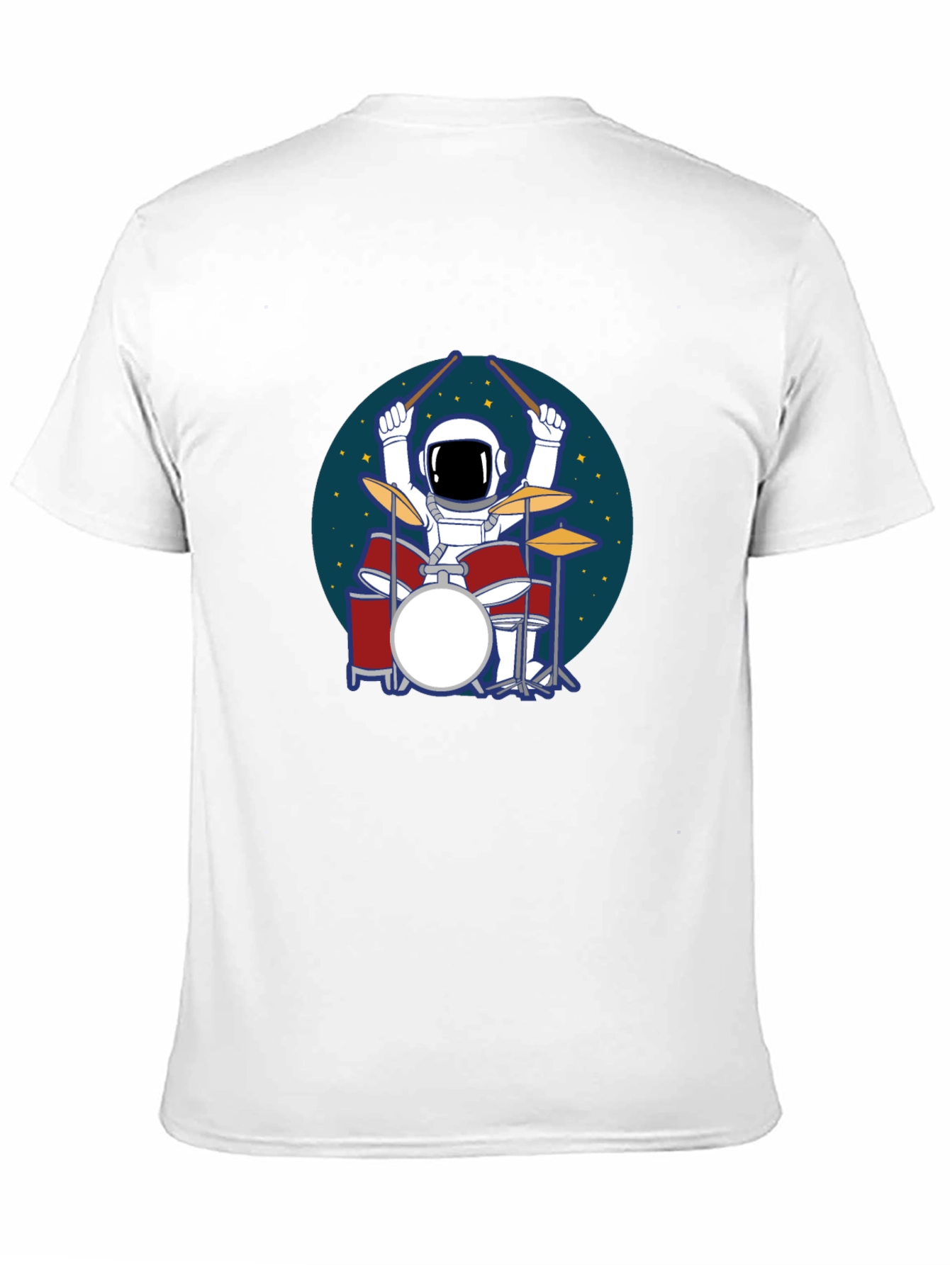 Camiseta Hombre Negra Astronauta Baterista Espacial
