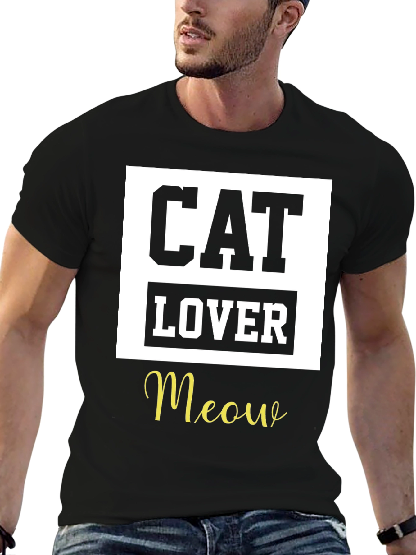Camiseta Negra Cat Lover Meow