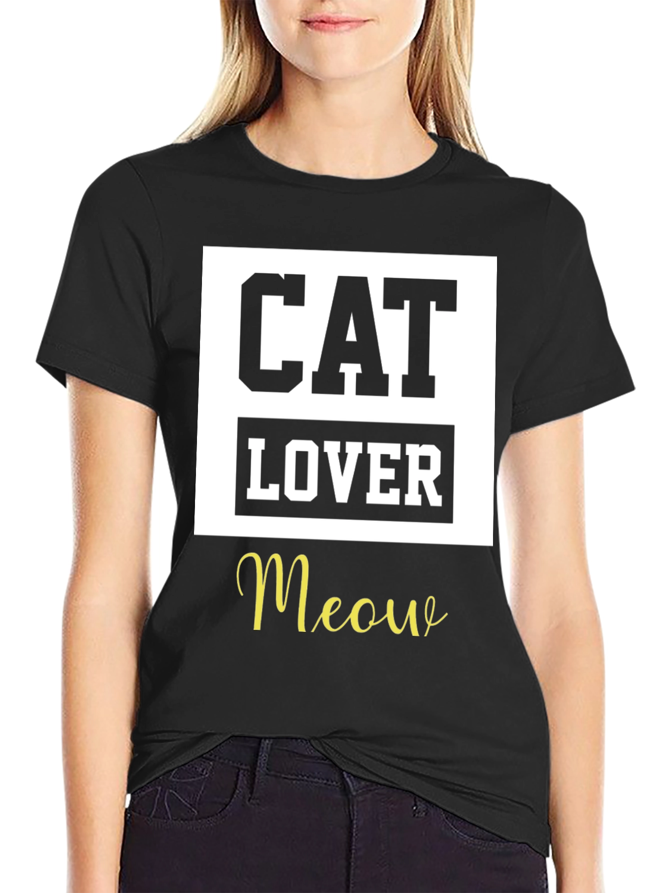 Camiseta Negra Cat Lover Meow
