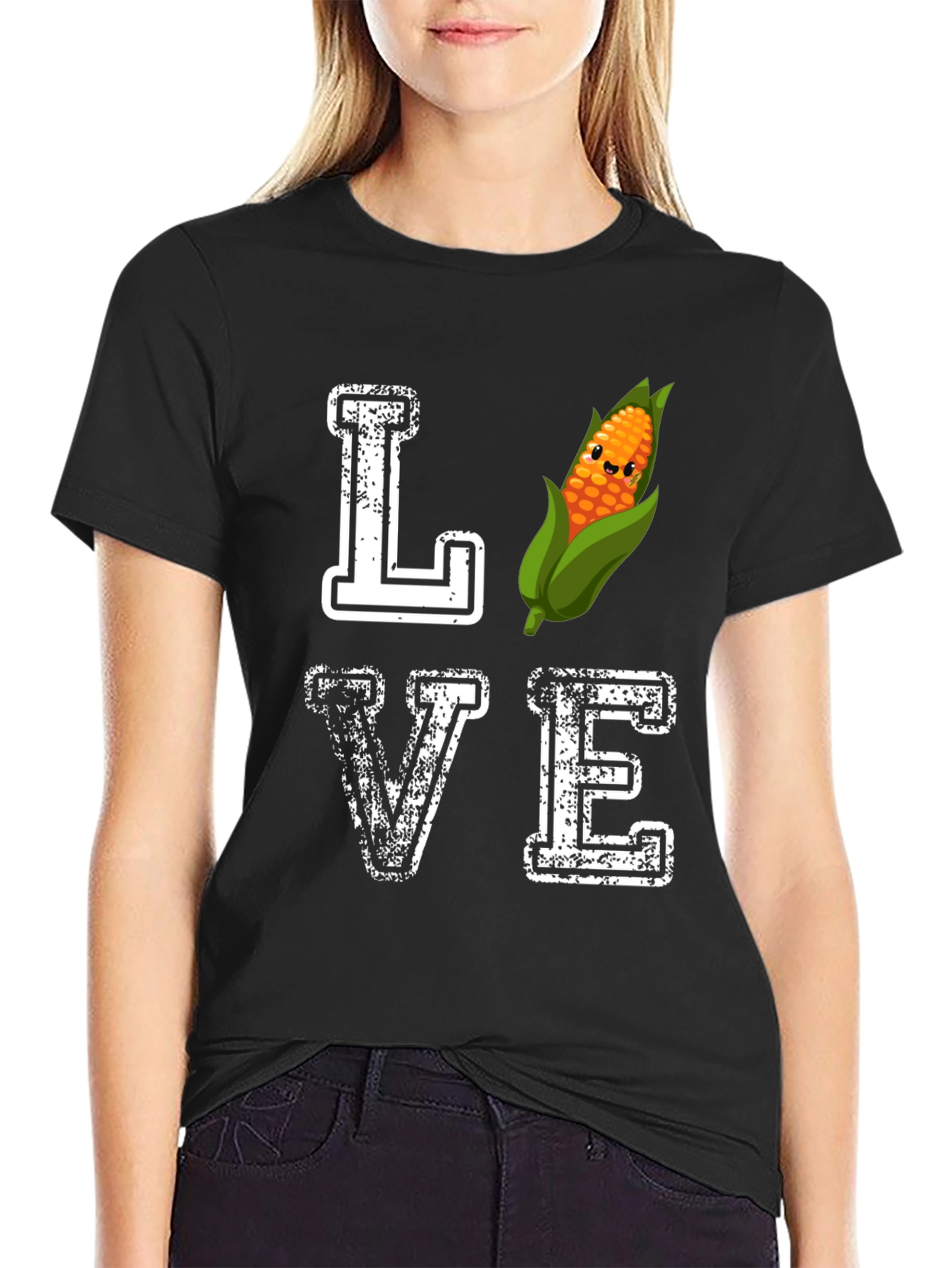 Camiseta Negra Amo el Maíz Divertida