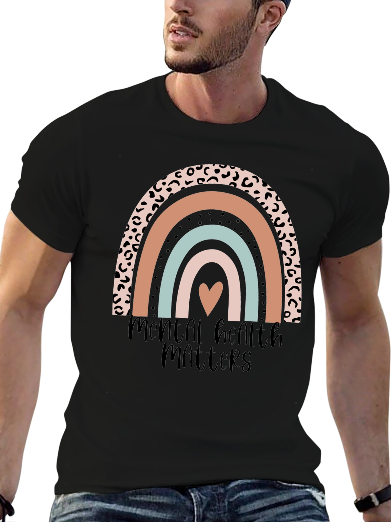 Camiseta Negra con Arcoíris Salud Mental Importa